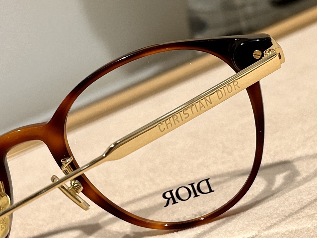 Dior Tortoise Shell Round Optical Glasses with Gold Temples