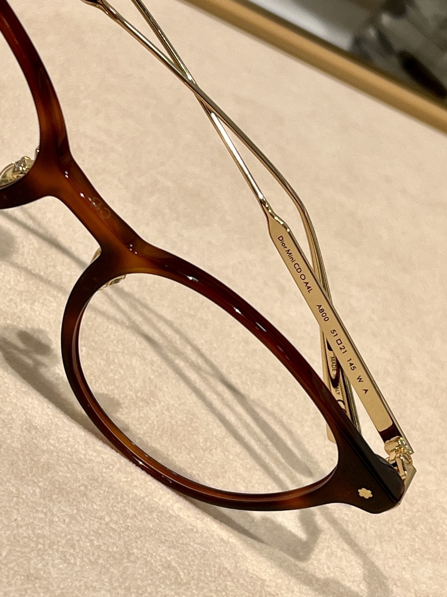 Dior Tortoise Shell Round Optical Glasses with Gold Temples