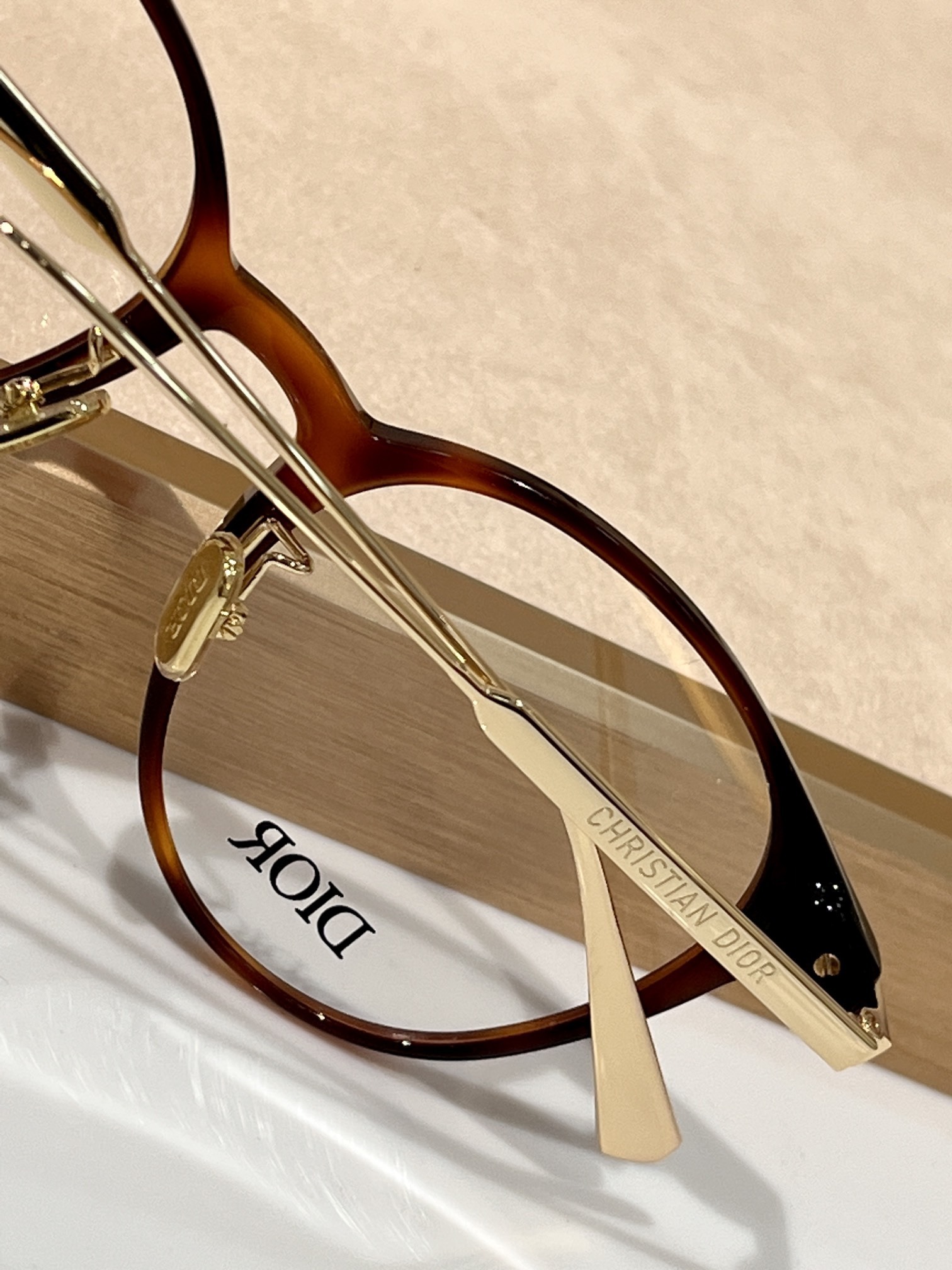 Dior Tortoise Shell Round Optical Glasses with Gold Temples