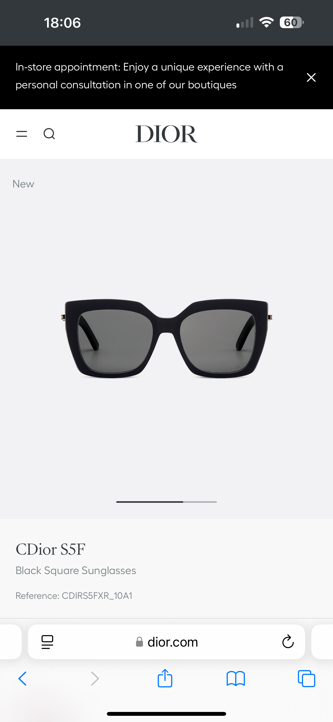 CDior S5F Black Square Sunglasses – Elegant Designer Eyewear