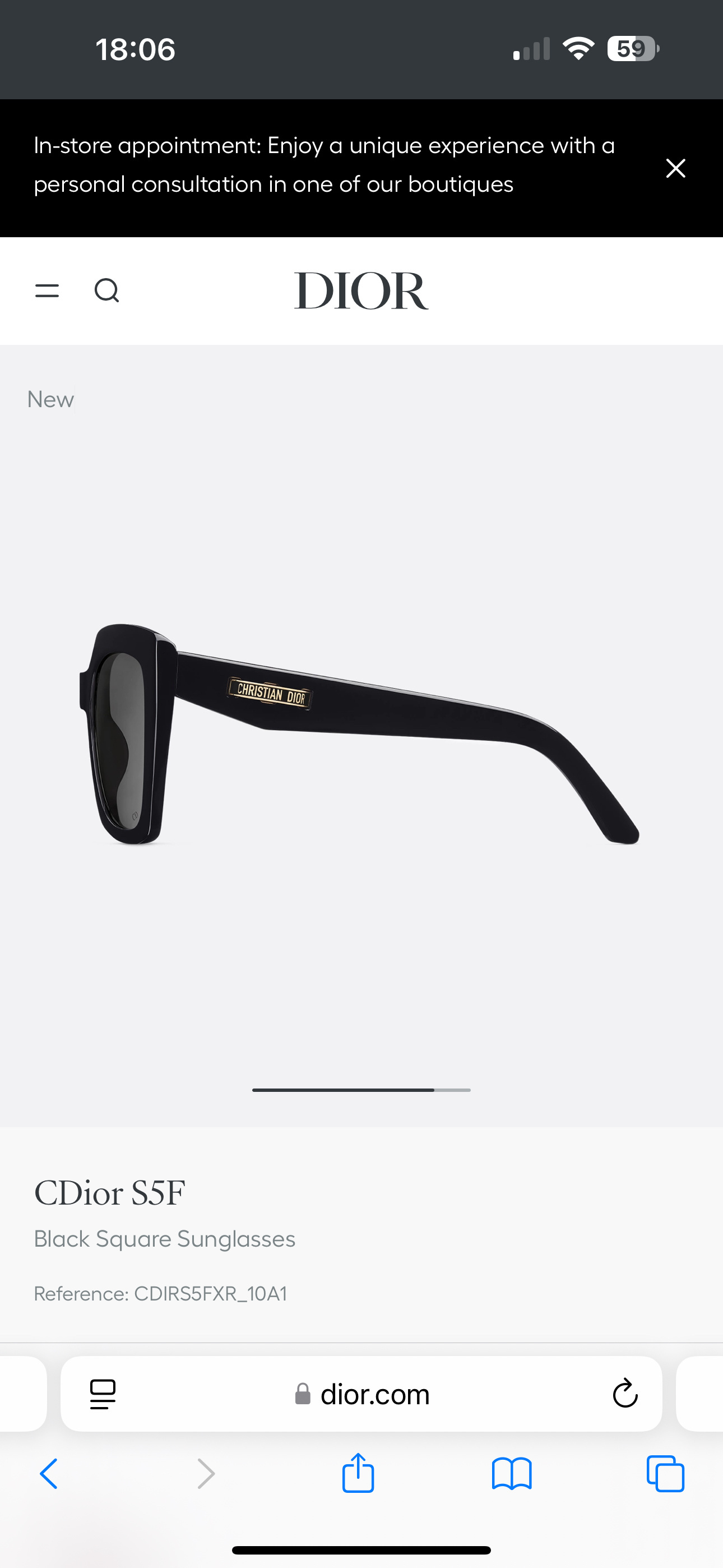 CDior S5F Black Square Sunglasses – Elegant Designer Eyewear