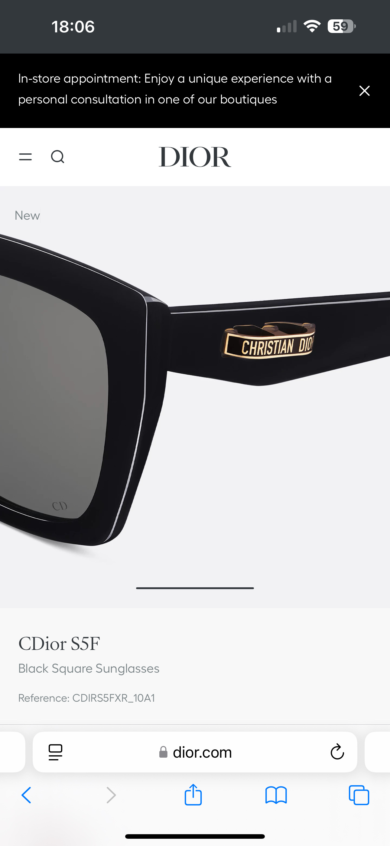 CDior S5F Black Square Sunglasses – Elegant Designer Eyewear