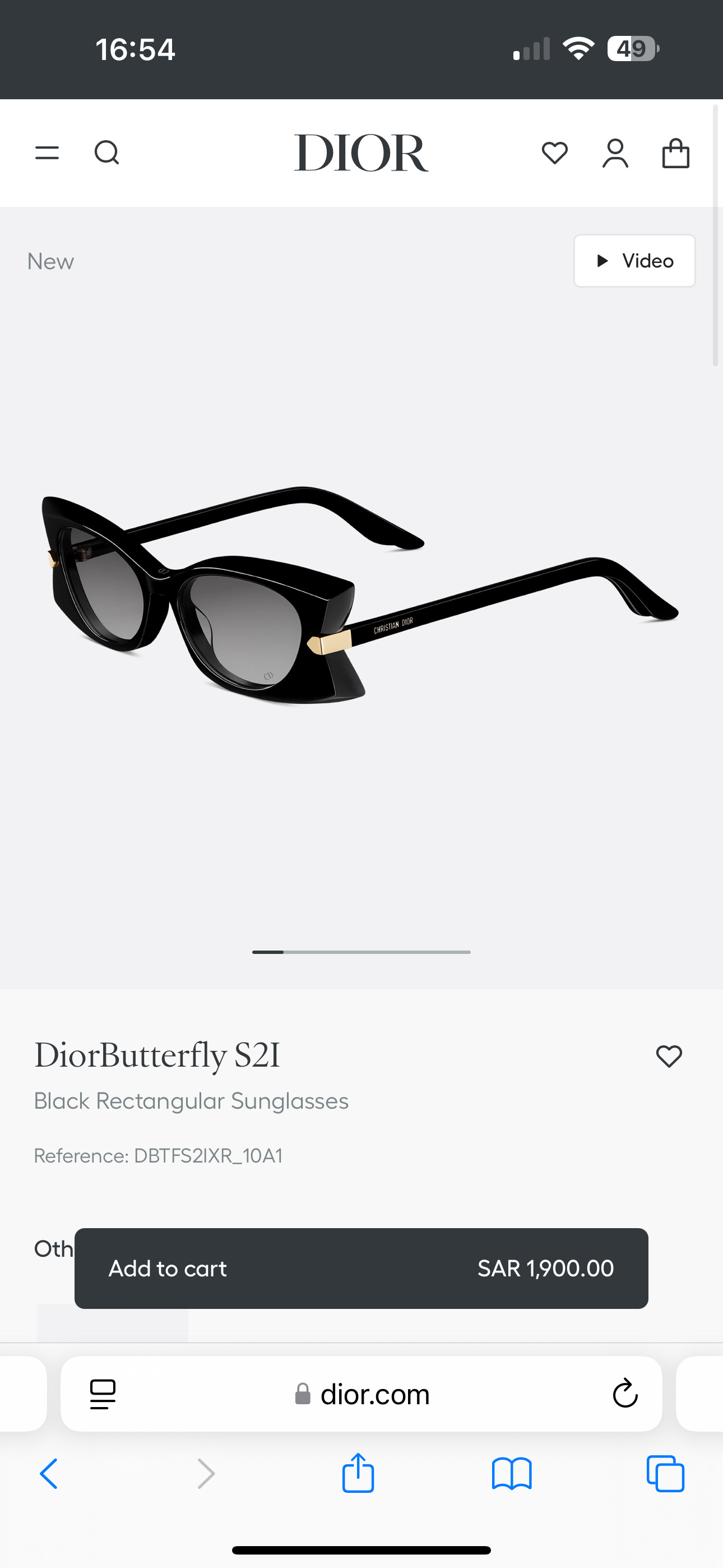 Dior Black Rectangular Sunglasses butterfly – Dior Butterfly S2I Black