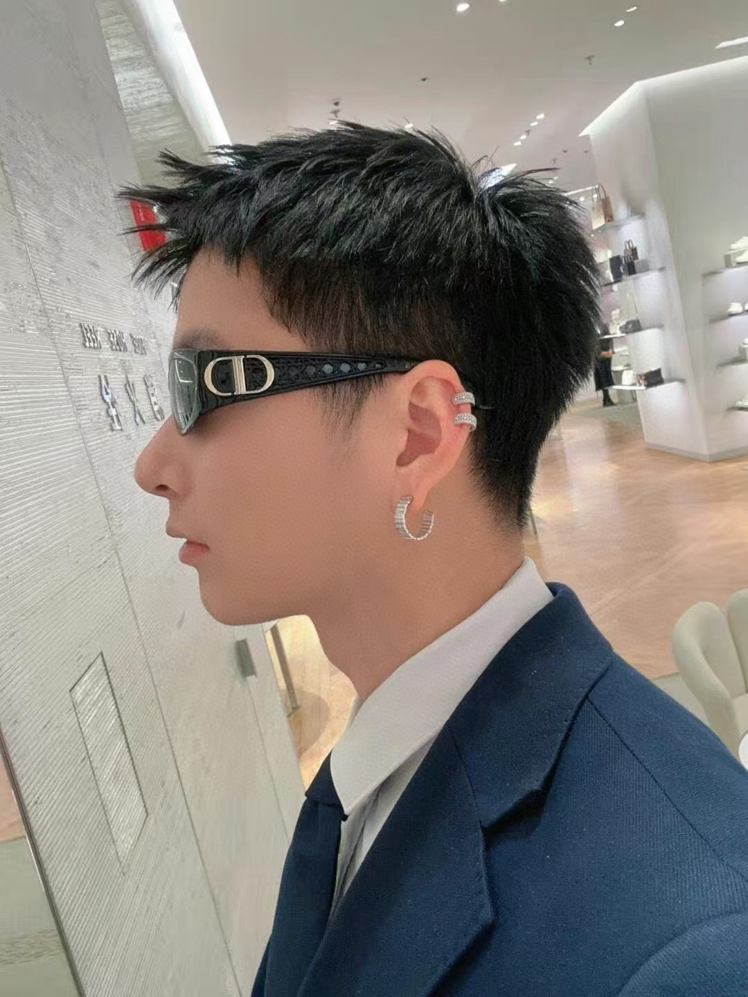 Dior Black Oversized Wrap Sunglasses with Silver CD Logo