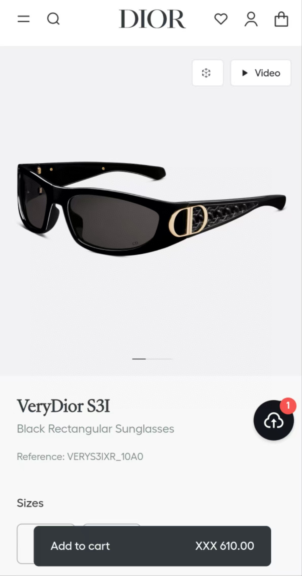Dior Black Oversized Wrap Sunglasses with Silver CD Logo