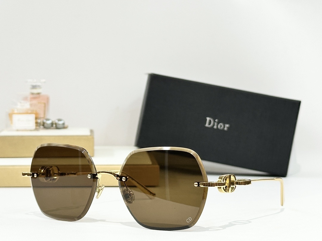 Dior Rimless Hexagonal Sunglasses – Luxury Gold Metal Design