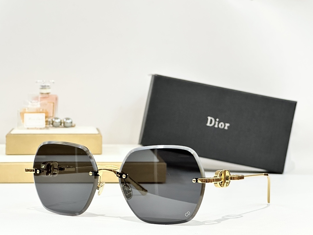 Dior Rimless Hexagonal Sunglasses – Luxury Gold Metal Design