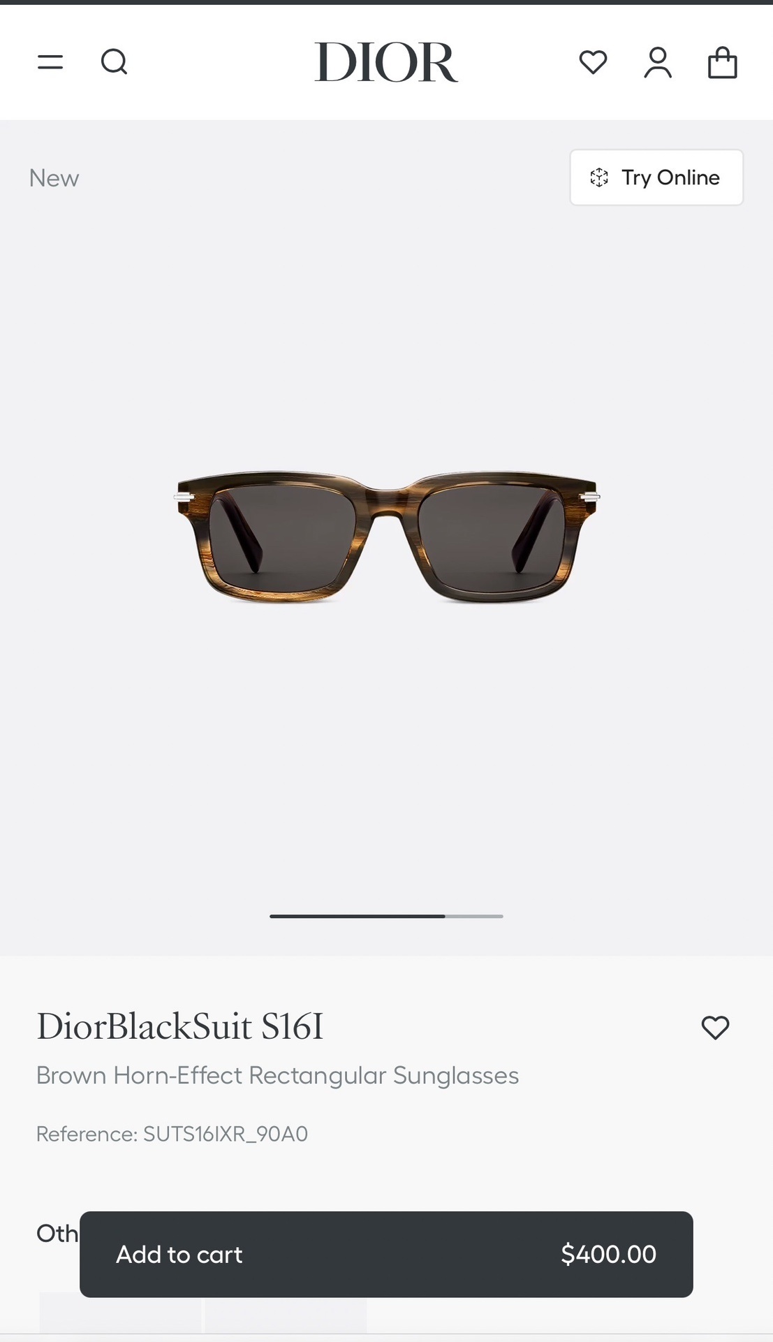 DiorBlackSuit S16I Brown Horn-Effect Rectangular Sunglasses