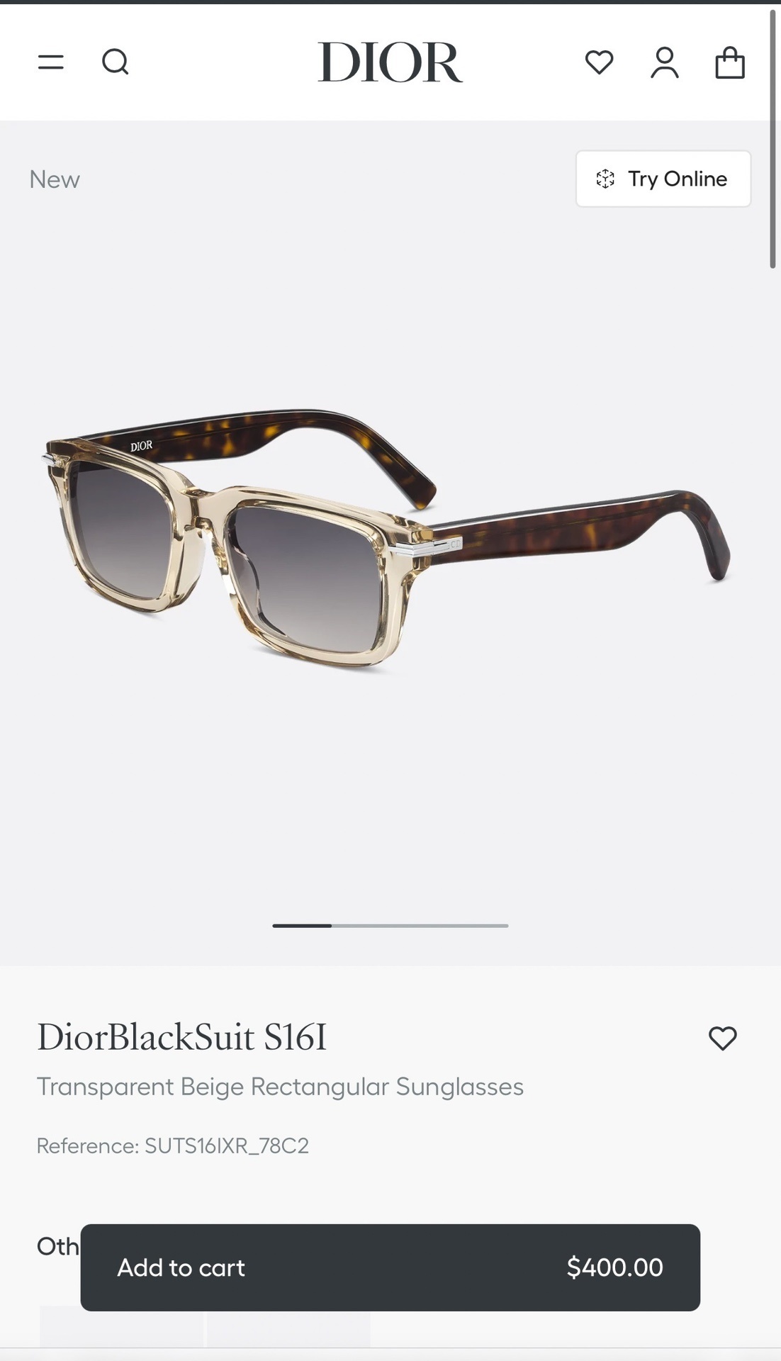 DiorBlackSuit S16I Beige Rectangular Sunglasses