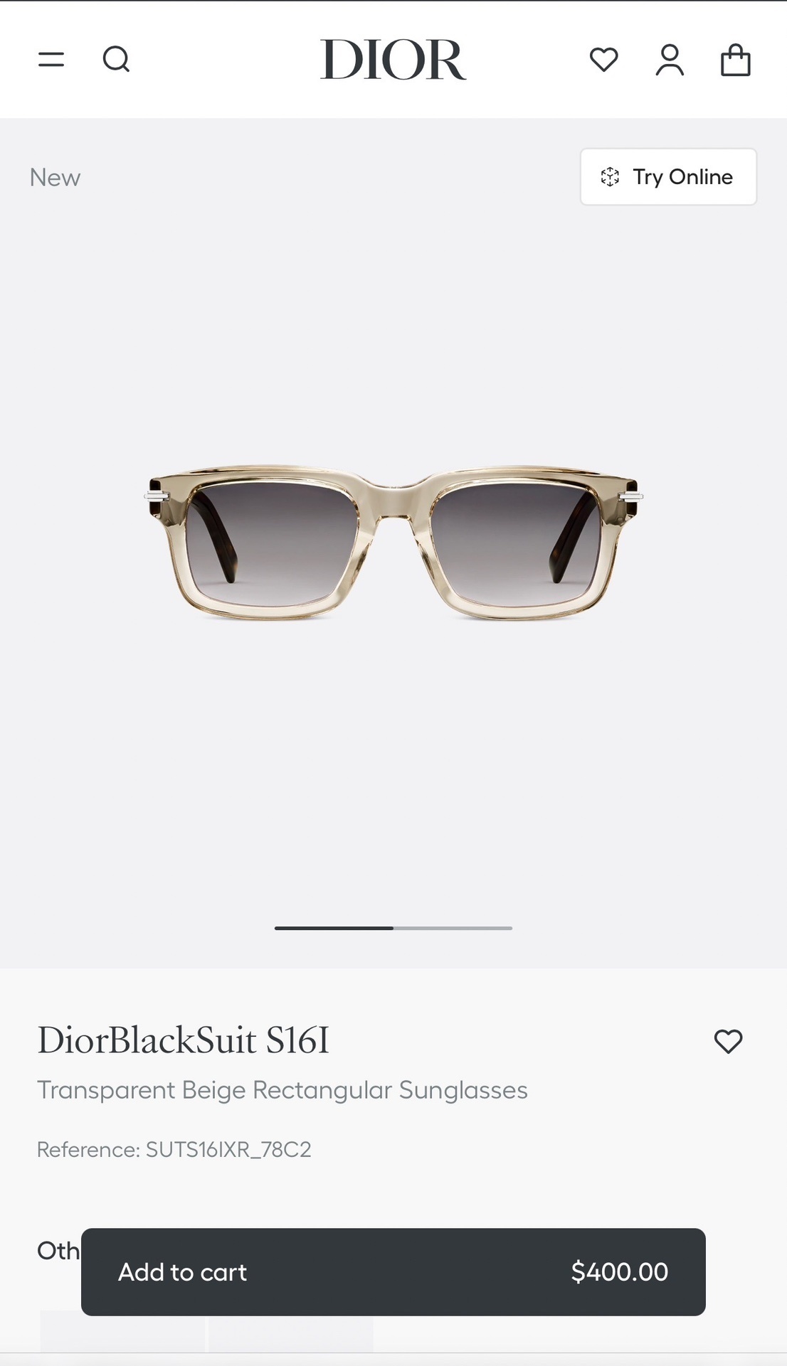 DiorBlackSuit S16I Transparent Beige Rectangular Sunglasses
