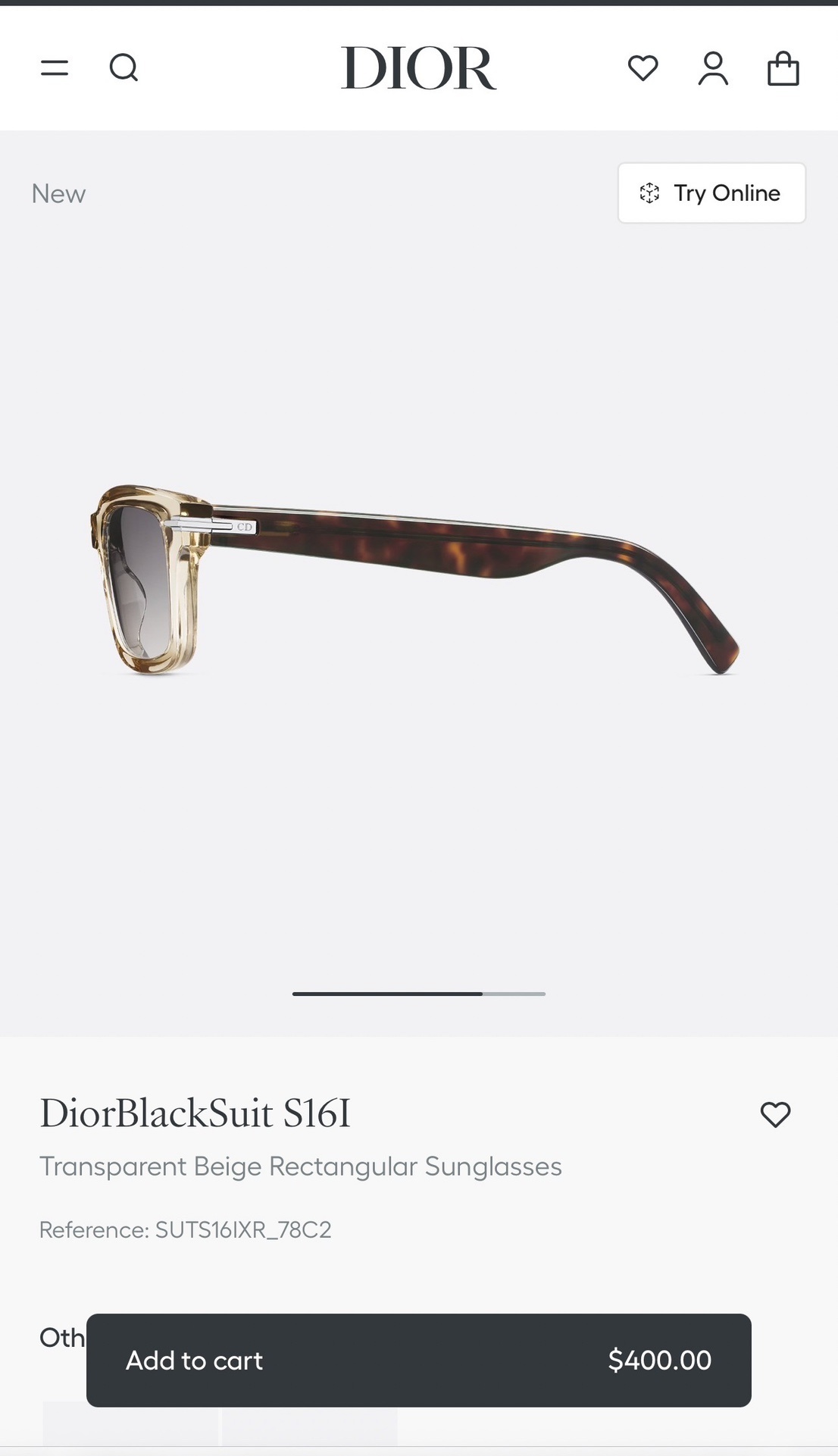 DiorBlackSuit S16I Transparent Beige Rectangular Sunglasses