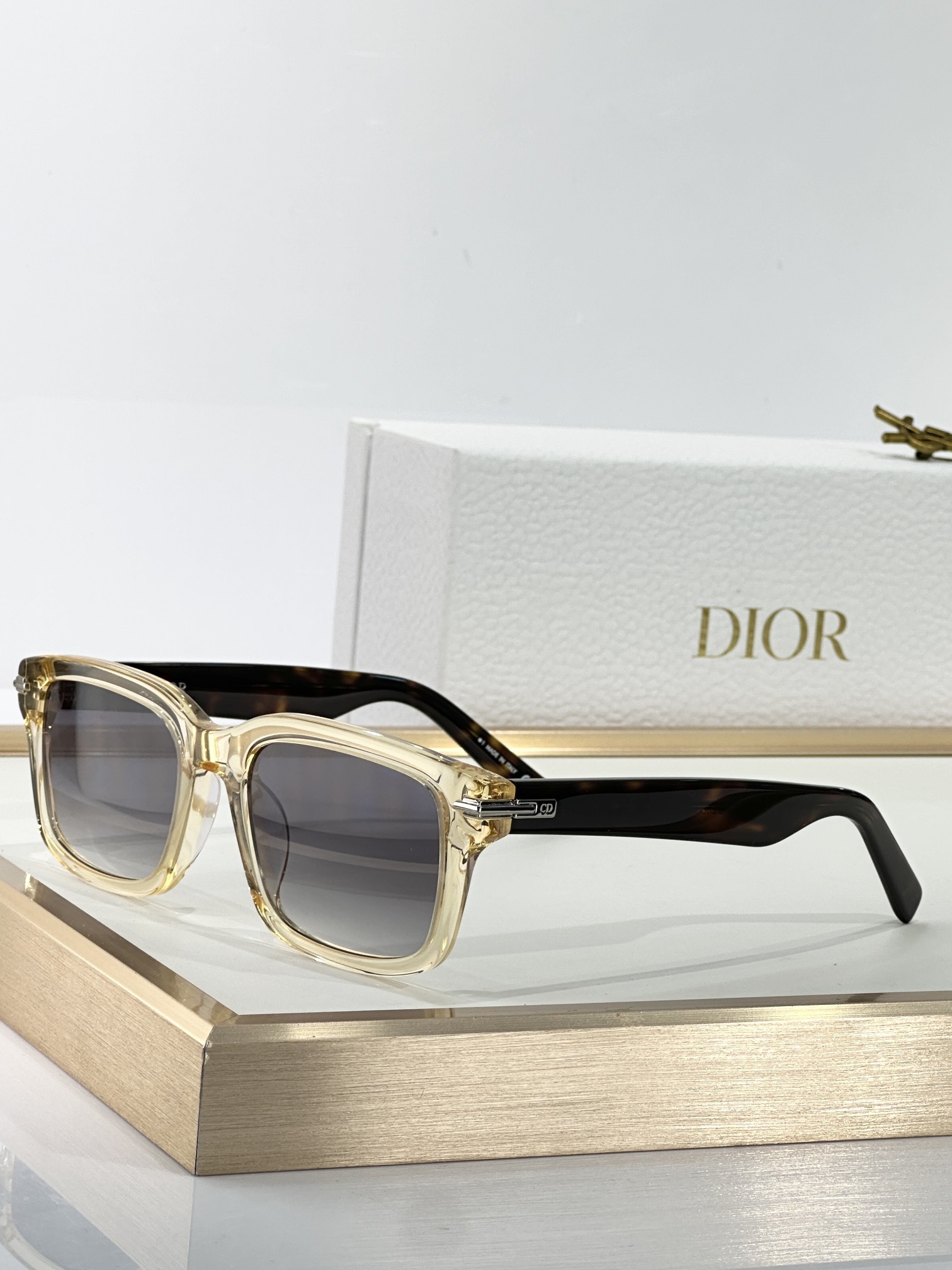 DiorBlackSuit S16I Transparent Beige Rectangular Sunglasses
