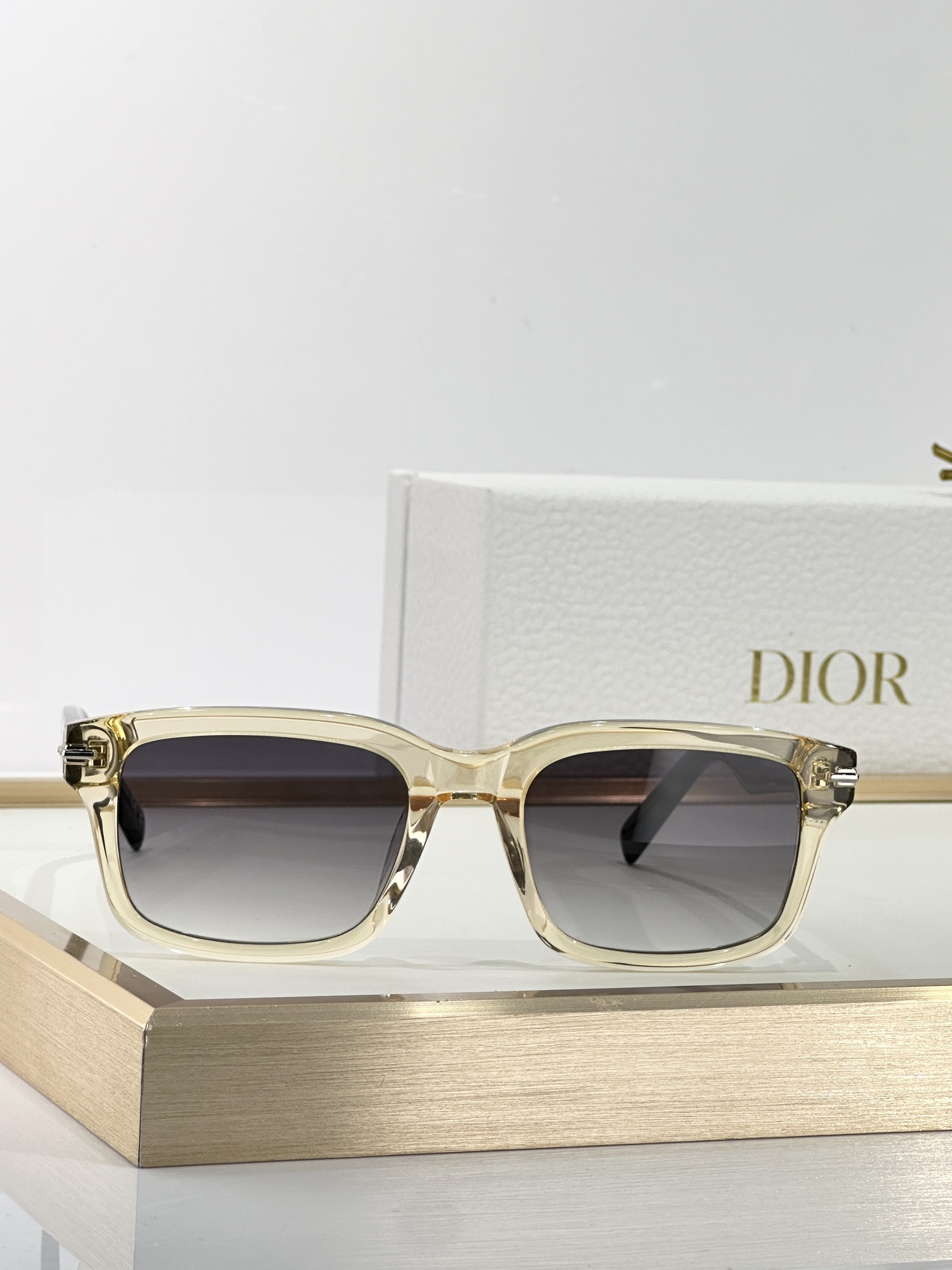 DiorBlackSuit S16I Transparent Beige Rectangular Sunglasses