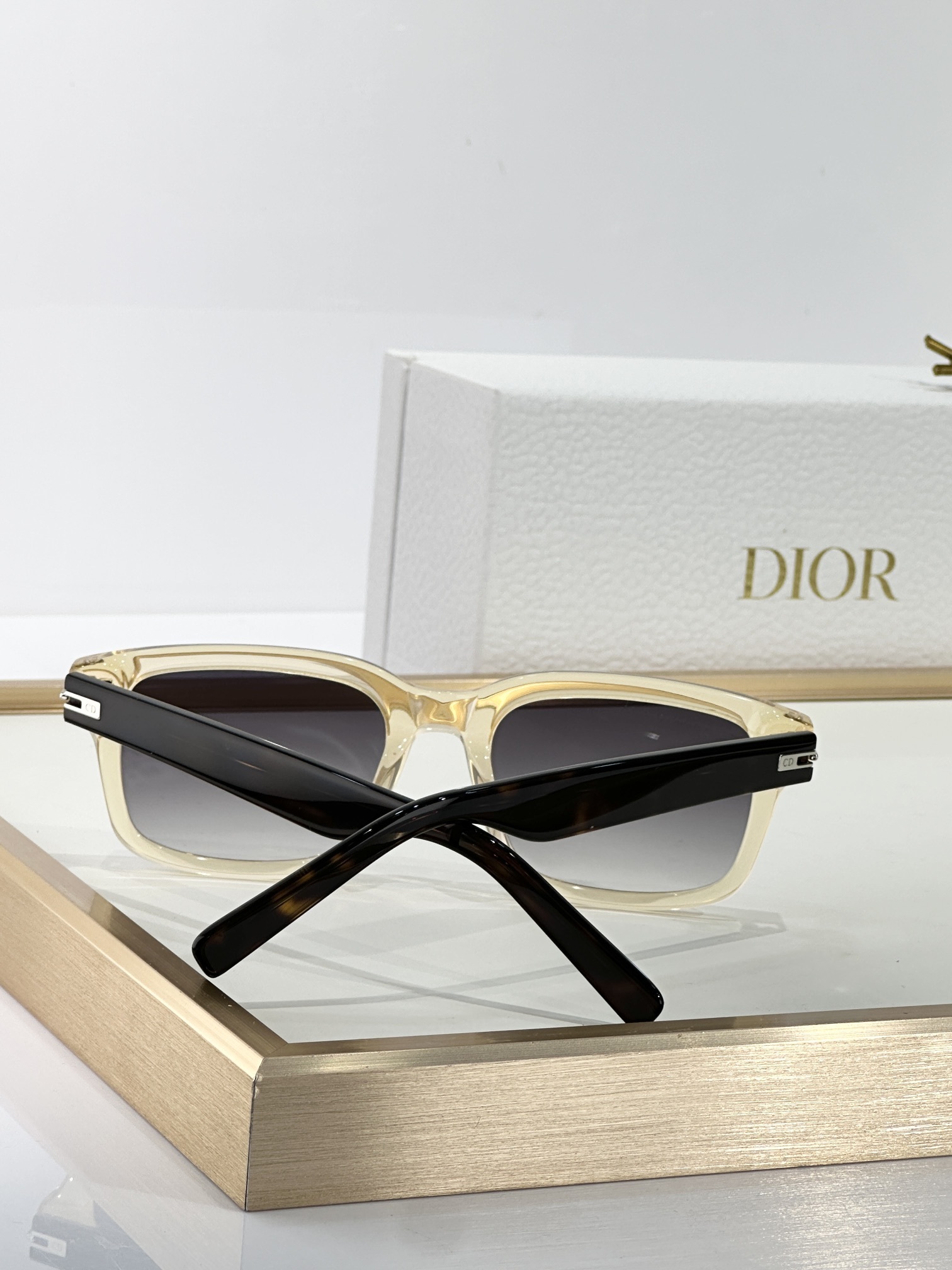 DiorBlackSuit S16I Transparent Beige Rectangular Sunglasses