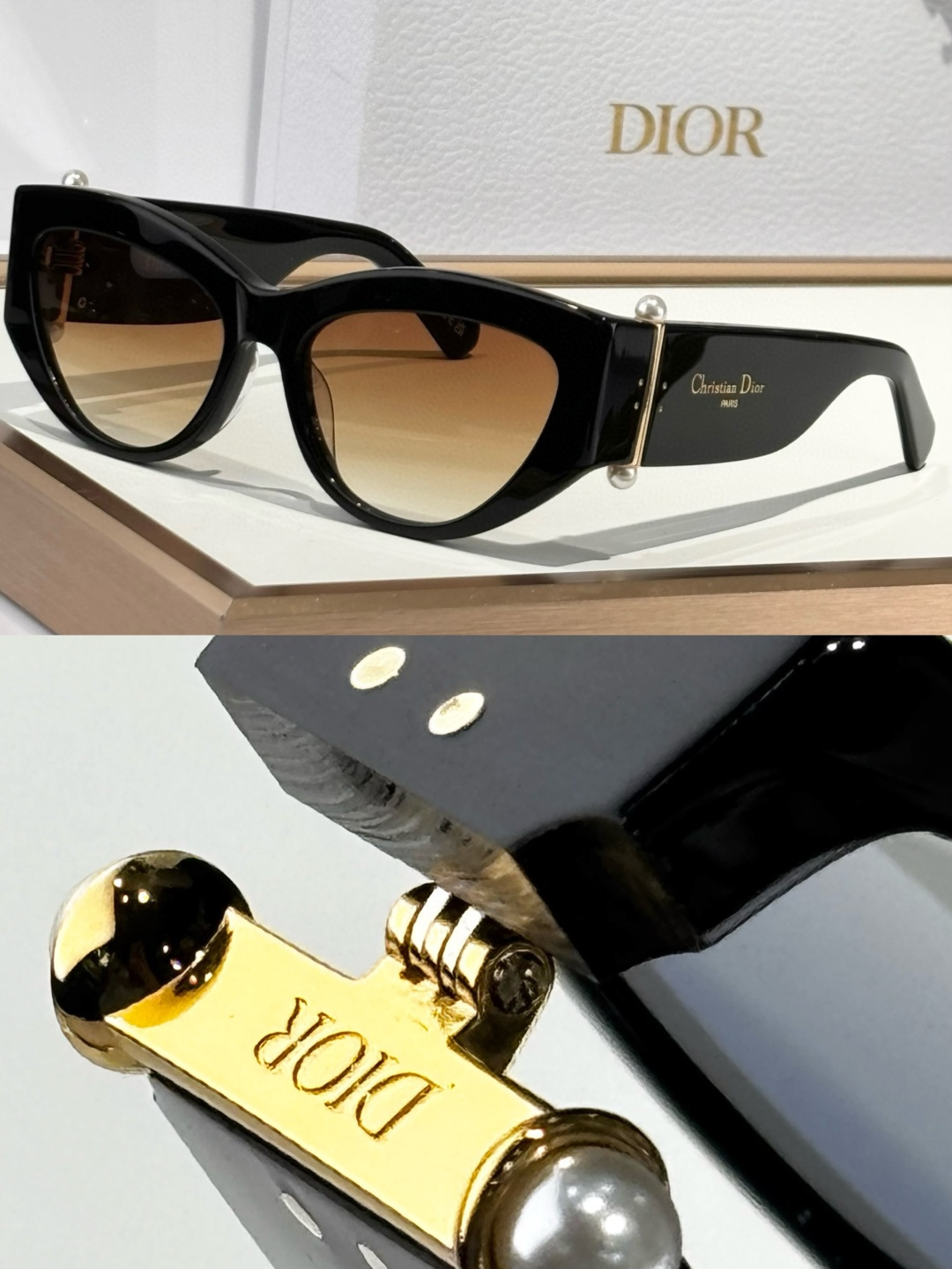Dior Luxury Cat-Eye Sunglasses with Signature Pearl Details
