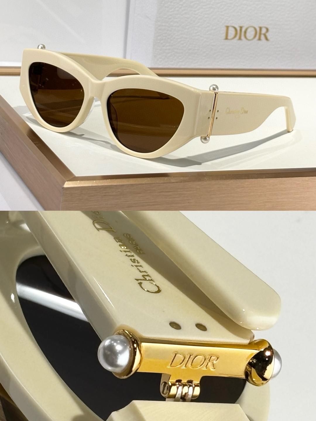 Dior Luxury Cat-Eye Sunglasses with Signature Pearl Details
