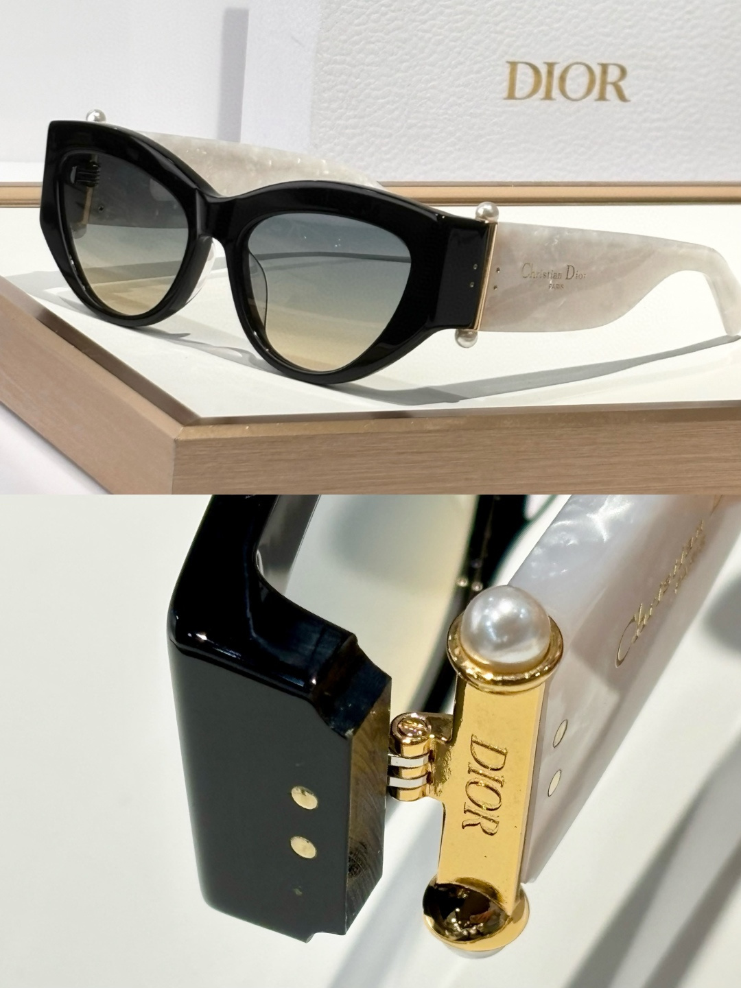 Dior Luxury Cat-Eye Sunglasses with Signature Pearl Details