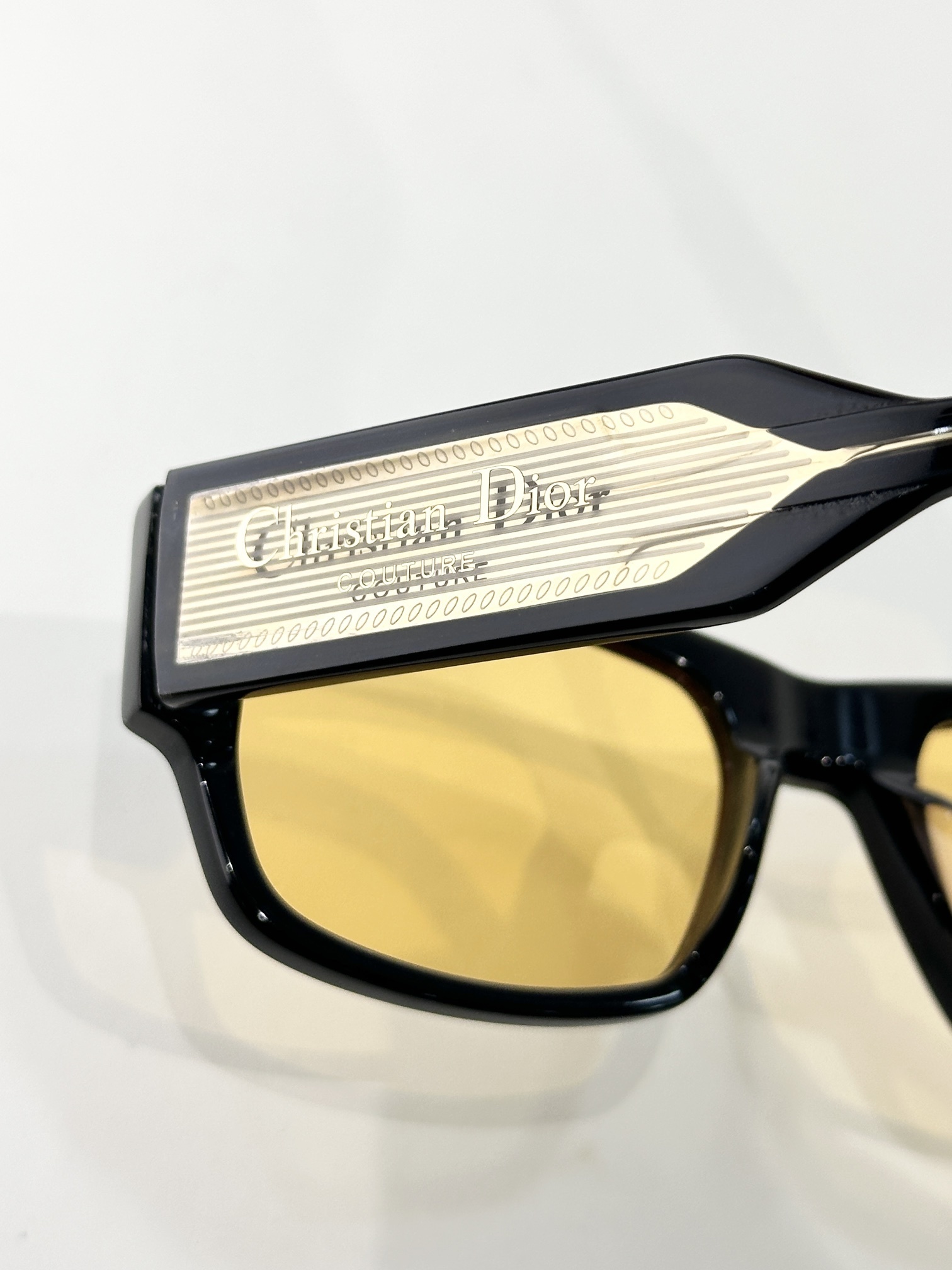Christian Dior Label S1I Black Rectangular Yellow Lens Sunglasses