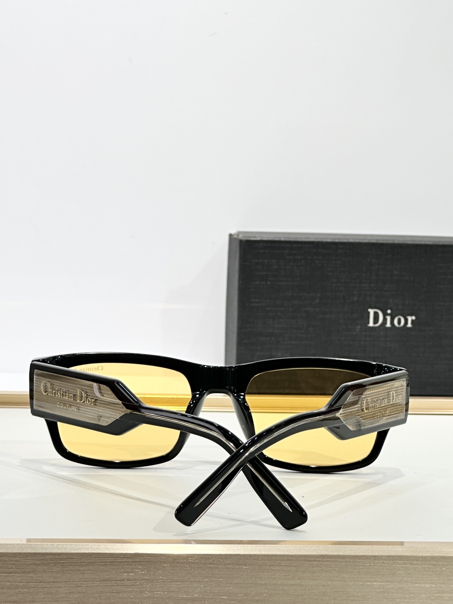Christian Dior Label S1I Black Rectangular Yellow Lens Sunglasses