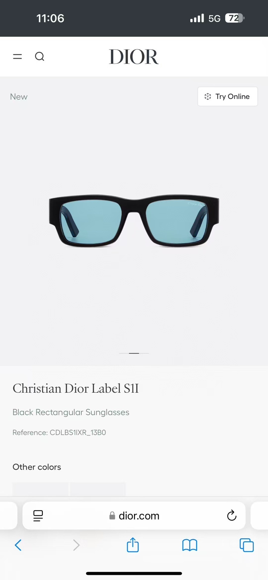 Christian Dior Label S1I Black Rectangular Sunglasses