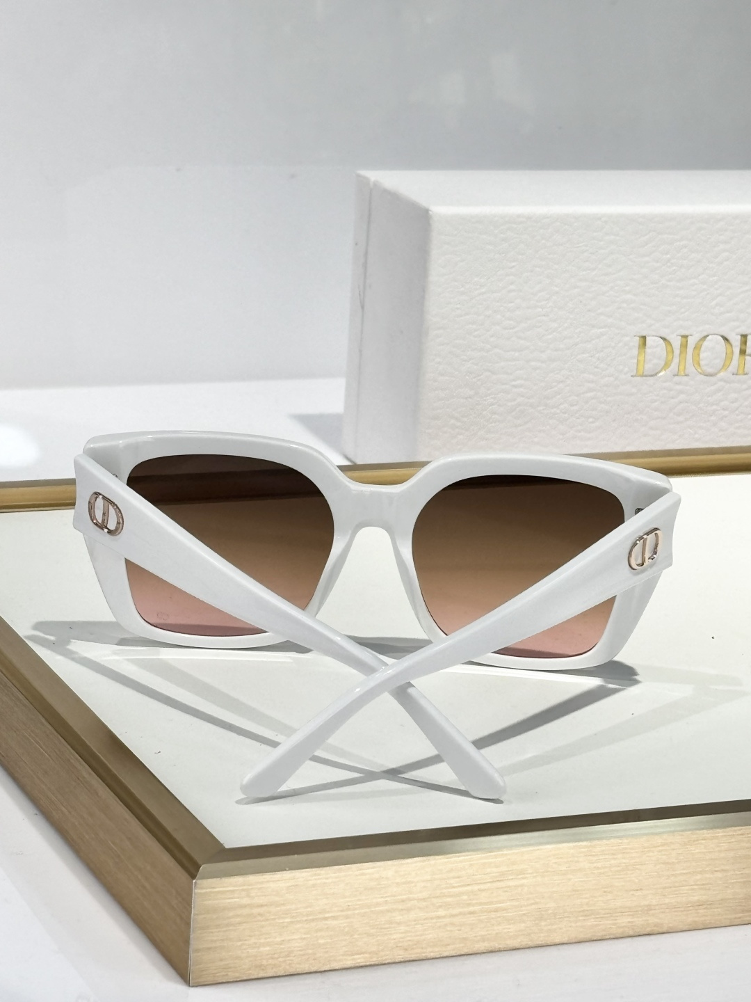 Christian Dior White Square Sunglasses with Gradient Lenses