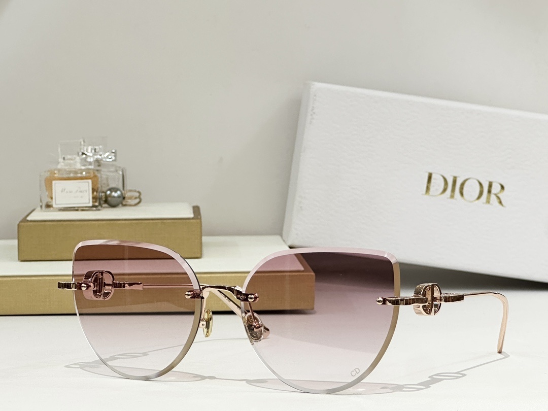 Dior Luxury Rimless Cat-Eye Sunglasses with CD Signature