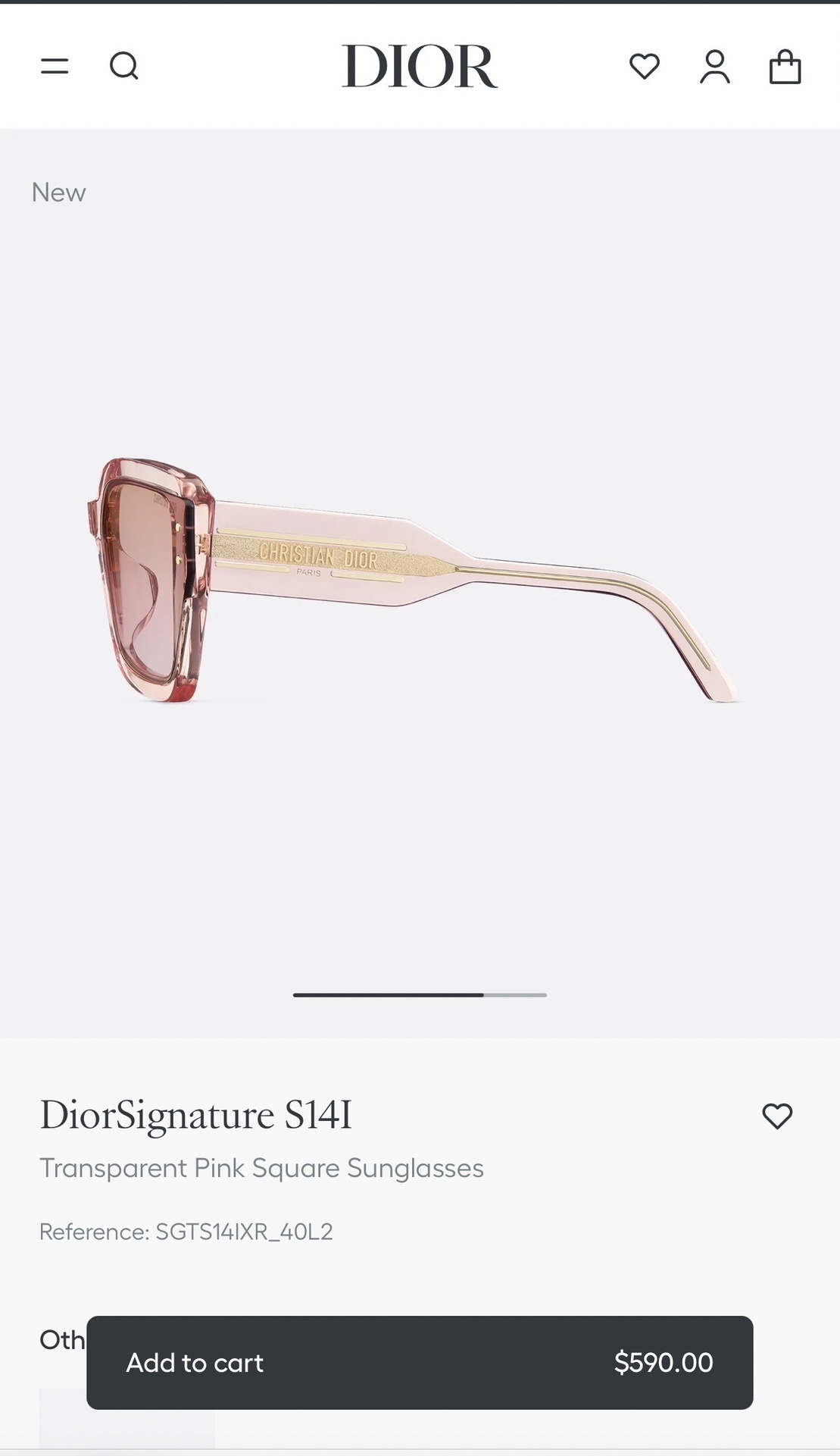 DiorSignature S14I Transparent Pink Square Sunglasses