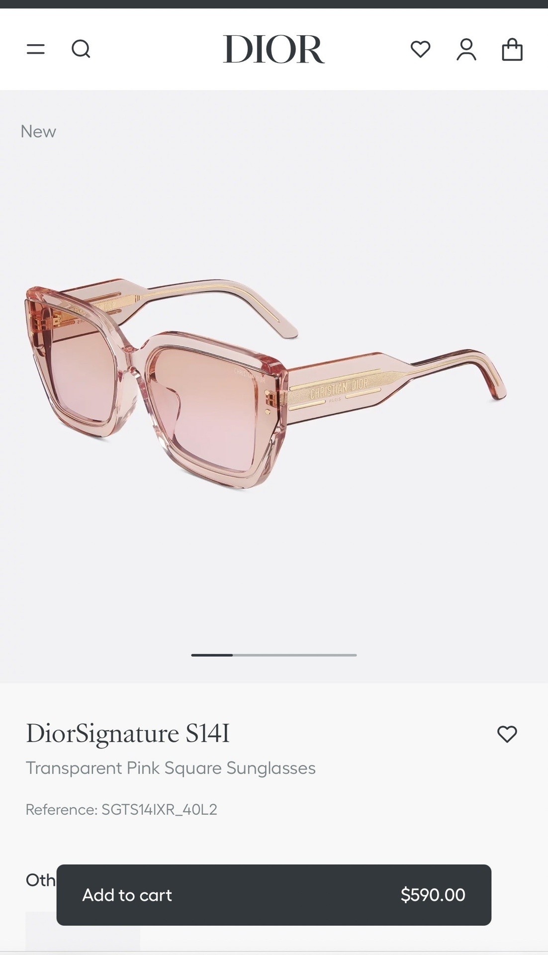 DiorSignature S14I Transparent Pink Square Sunglasses