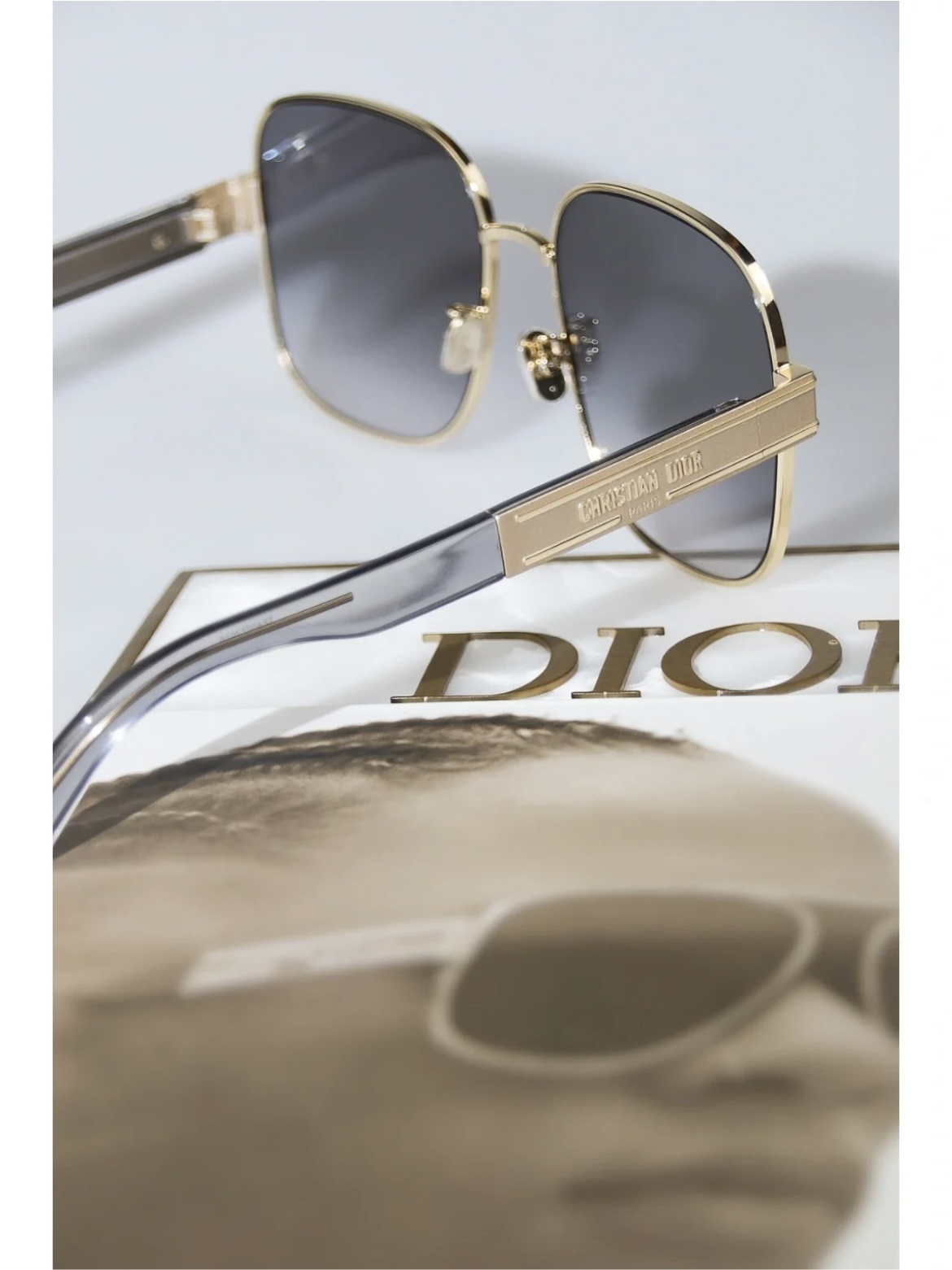 Christian Dior Signature Square Sunglasses – Gold & Grey Gradient