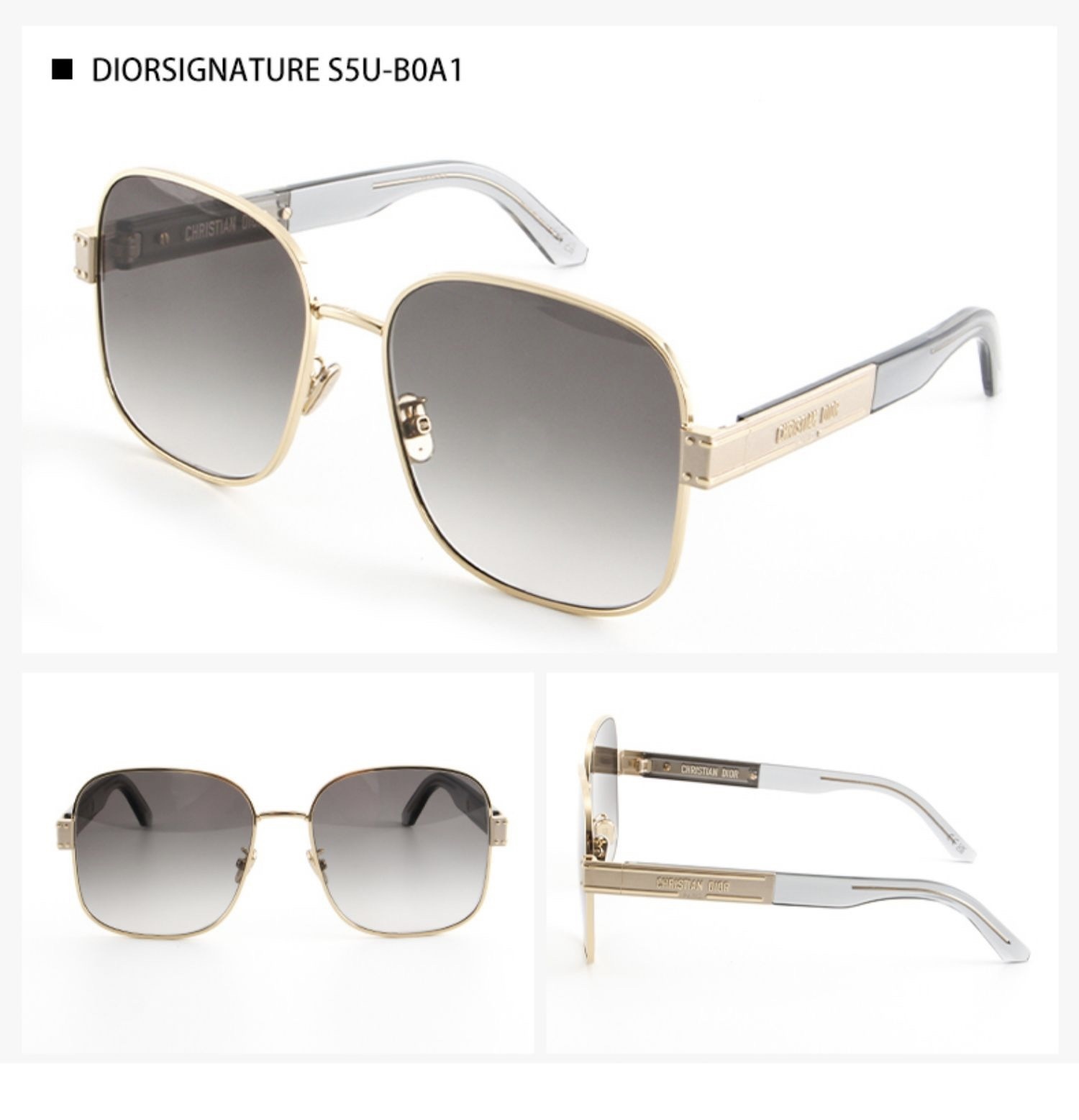 Christian Dior Signature Square Sunglasses – Gold & Grey Gradient