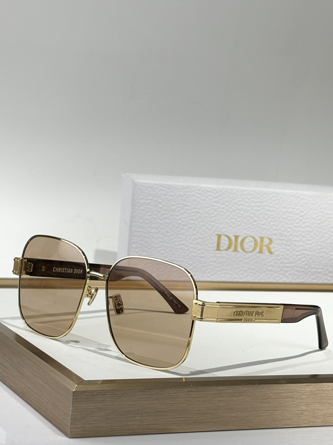 Dior Gold Frame Square Sunglasses – Brown Lens