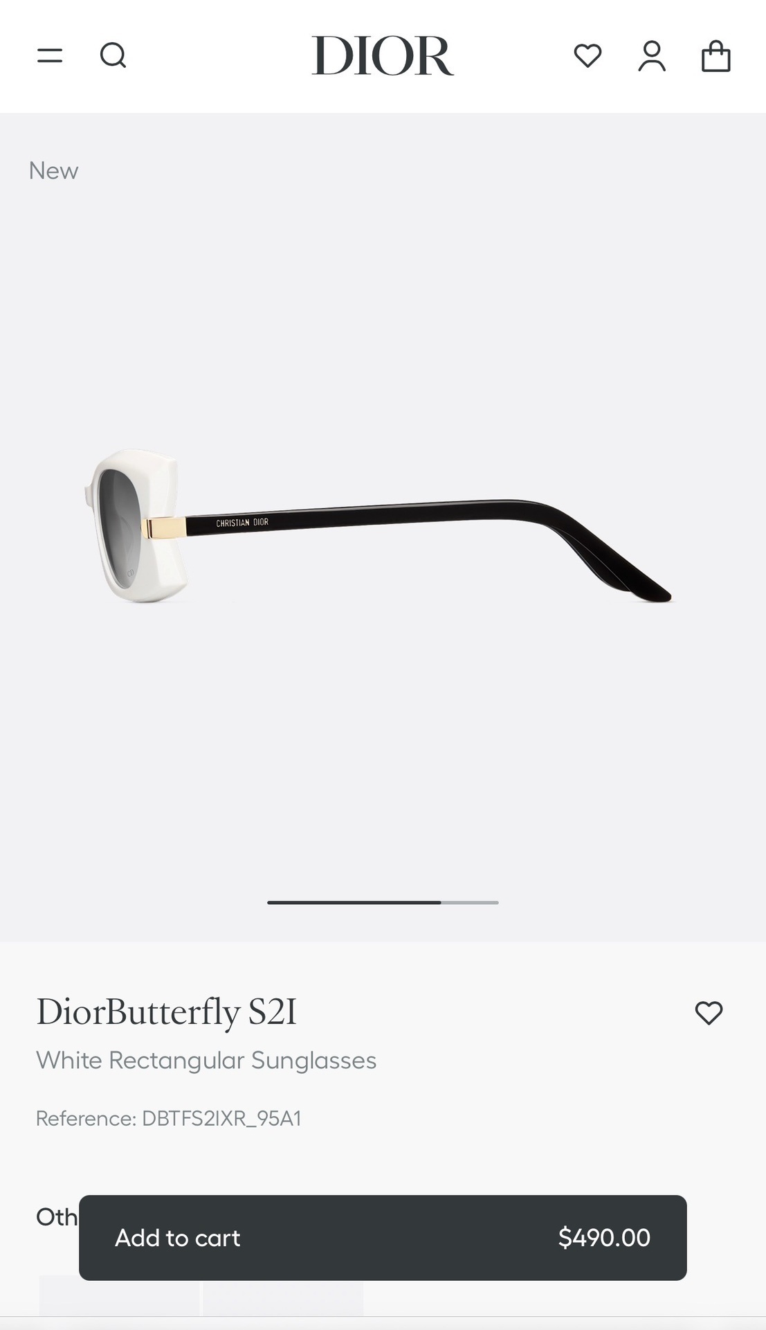 DiorButterfly S2I White Rectangular Sunglasses with Gold Signature