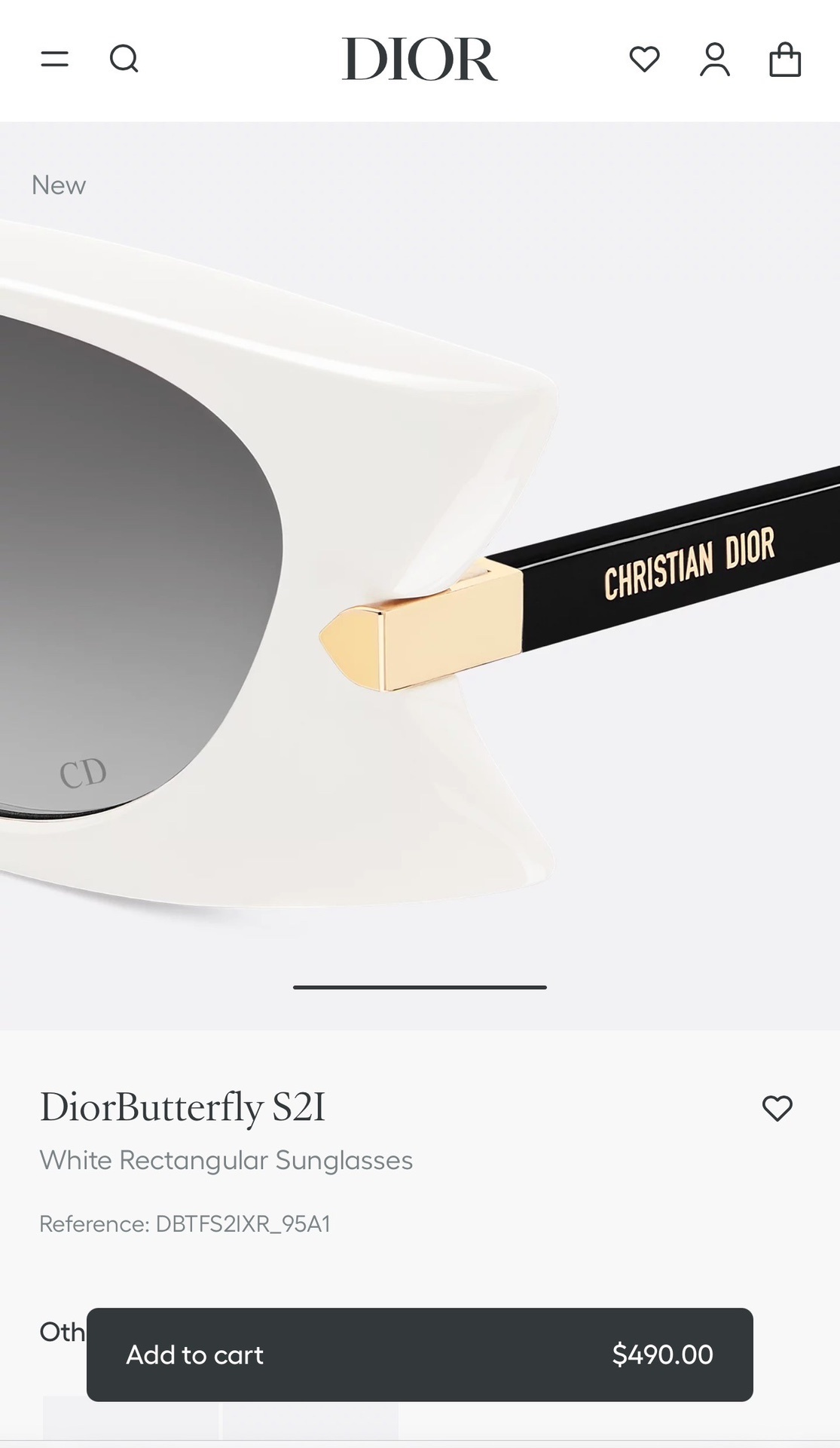 DiorButterfly S2I White Rectangular Sunglasses with Gold Signature