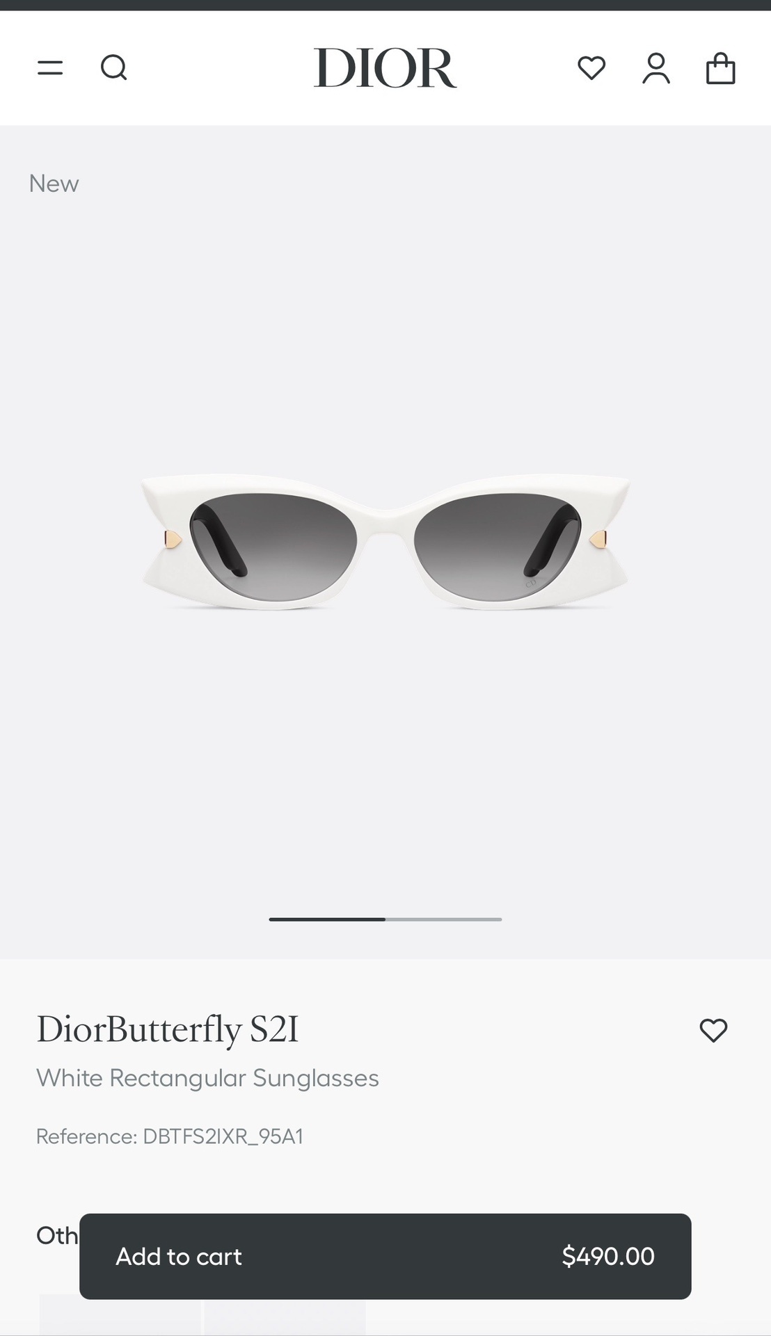 DiorButterfly S2I White Rectangular Sunglasses with Gold Signature