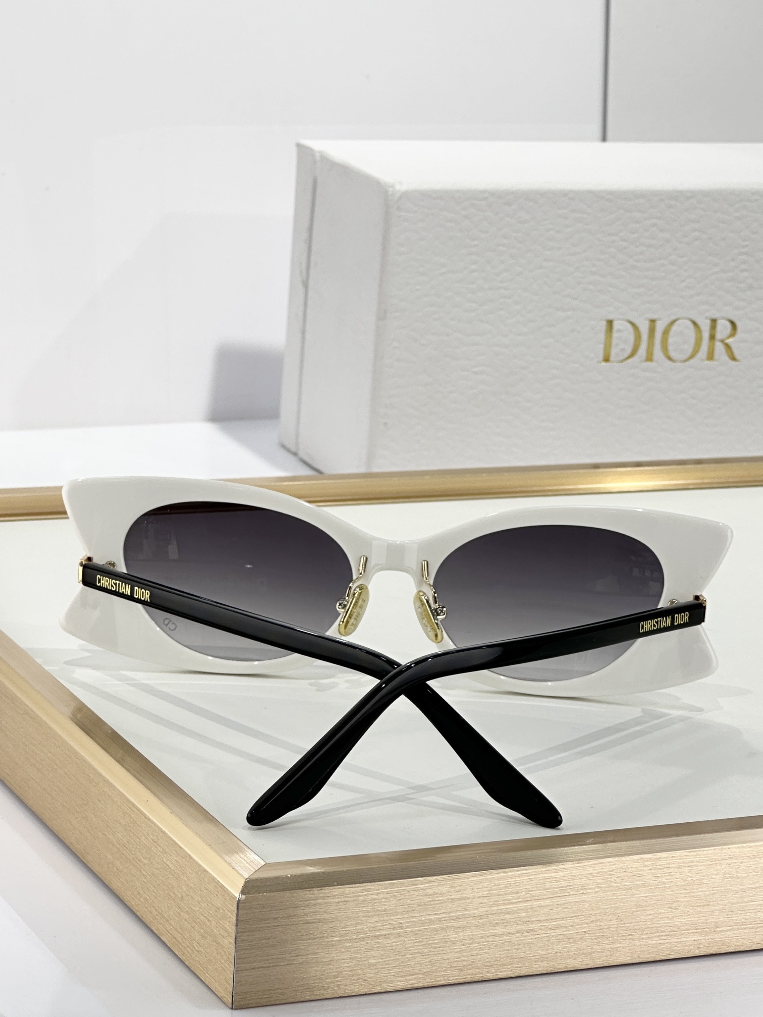 DiorButterfly S2I White Rectangular Sunglasses with Gold Signature