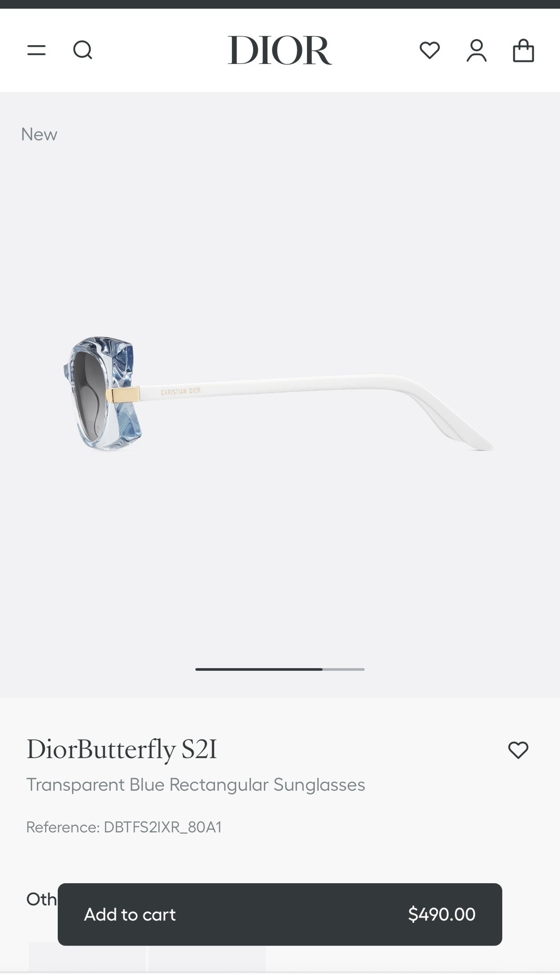 DiorButterfly S2I Transparent Blue Rectangular Sunglasses
