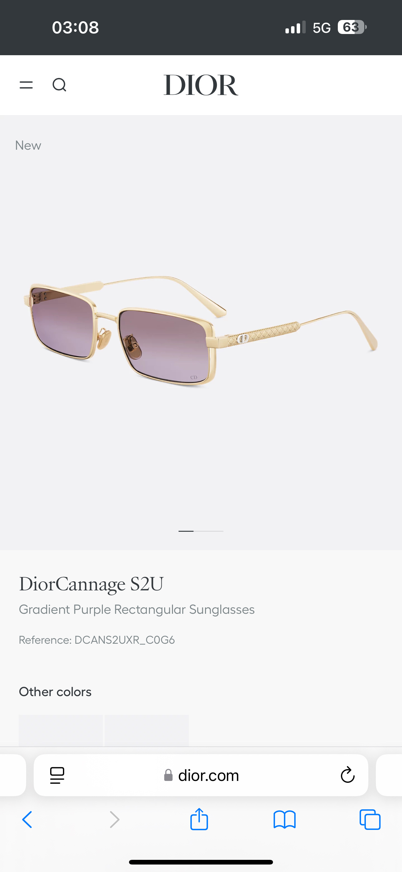 DiorCannage S2U Gradient Purple Rectangular Sunglasses