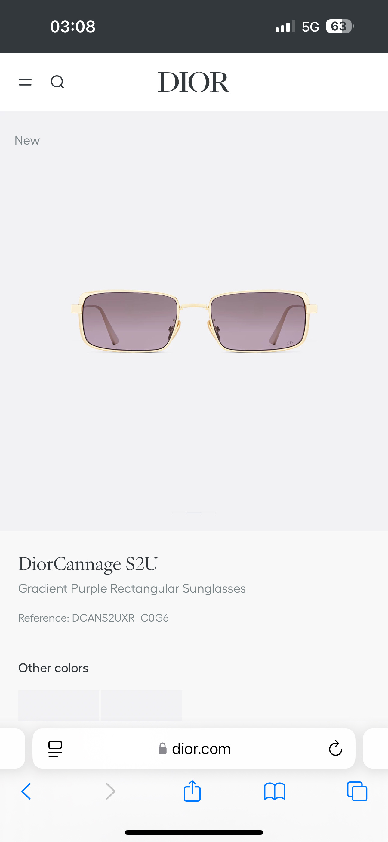 DiorCannage S2U Gradient Purple Rectangular Sunglasses