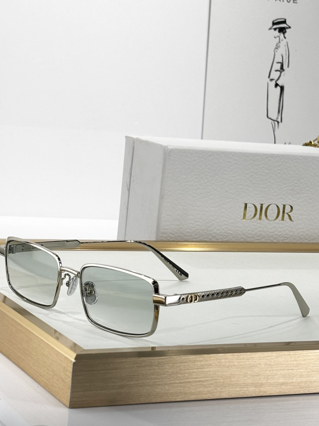 Dior Silver Rectangular Sunglasses – Monogram Temples