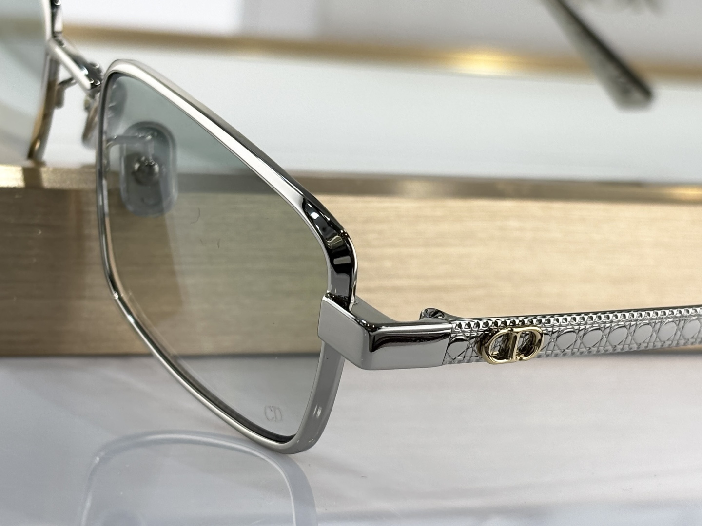 Dior Silver Rectangular Glasses with Light Green Lenses