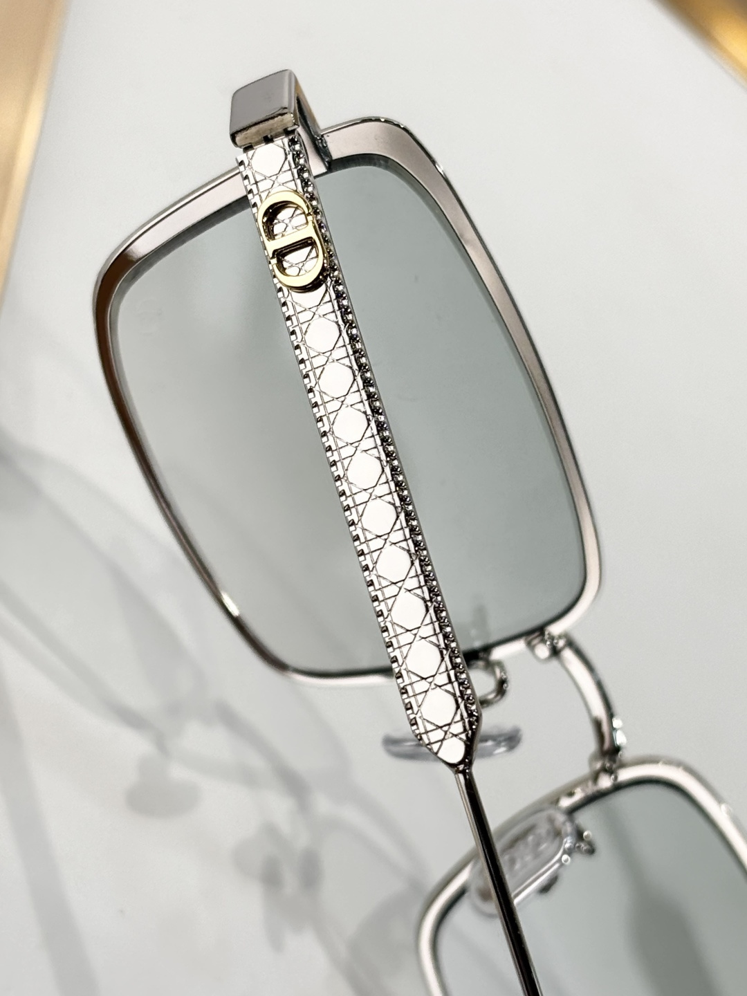Dior Silver Rectangular Glasses with Light Green Lenses