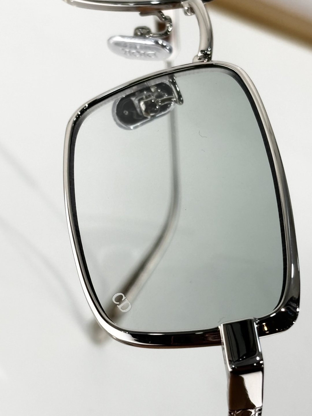 Dior Silver Rectangular Glasses with Light Green Lenses