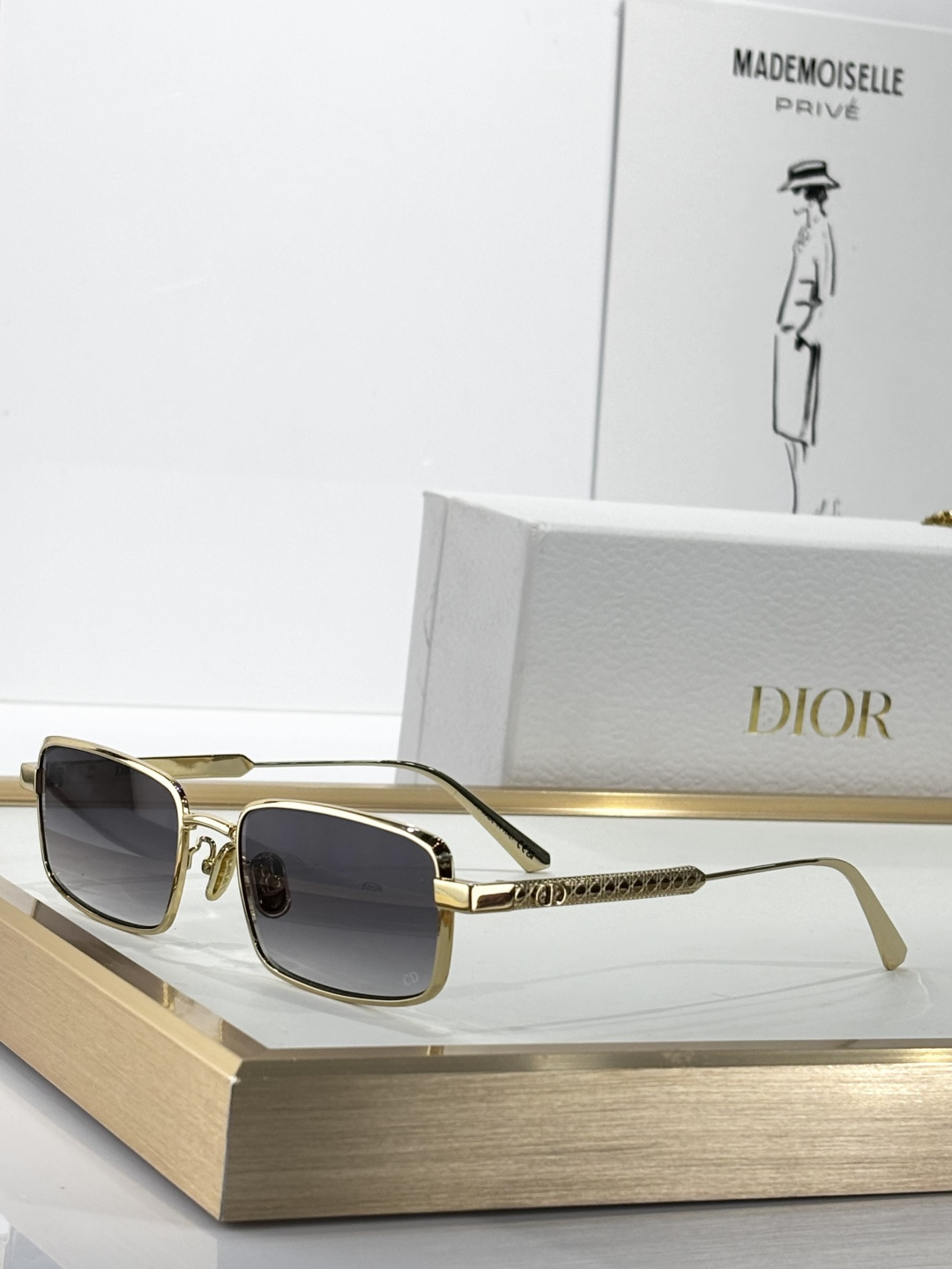 Dior Gold Rectangular Sunglasses – Signature Temples