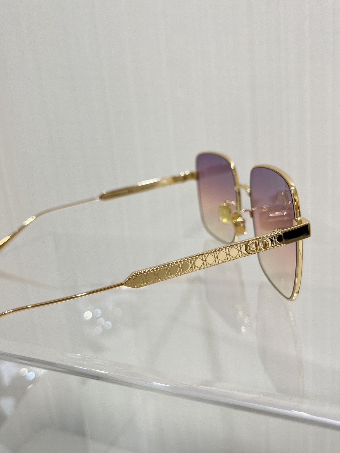 Dior Square Sunglasses – Gold Frame with Purple Gradient Lenses
