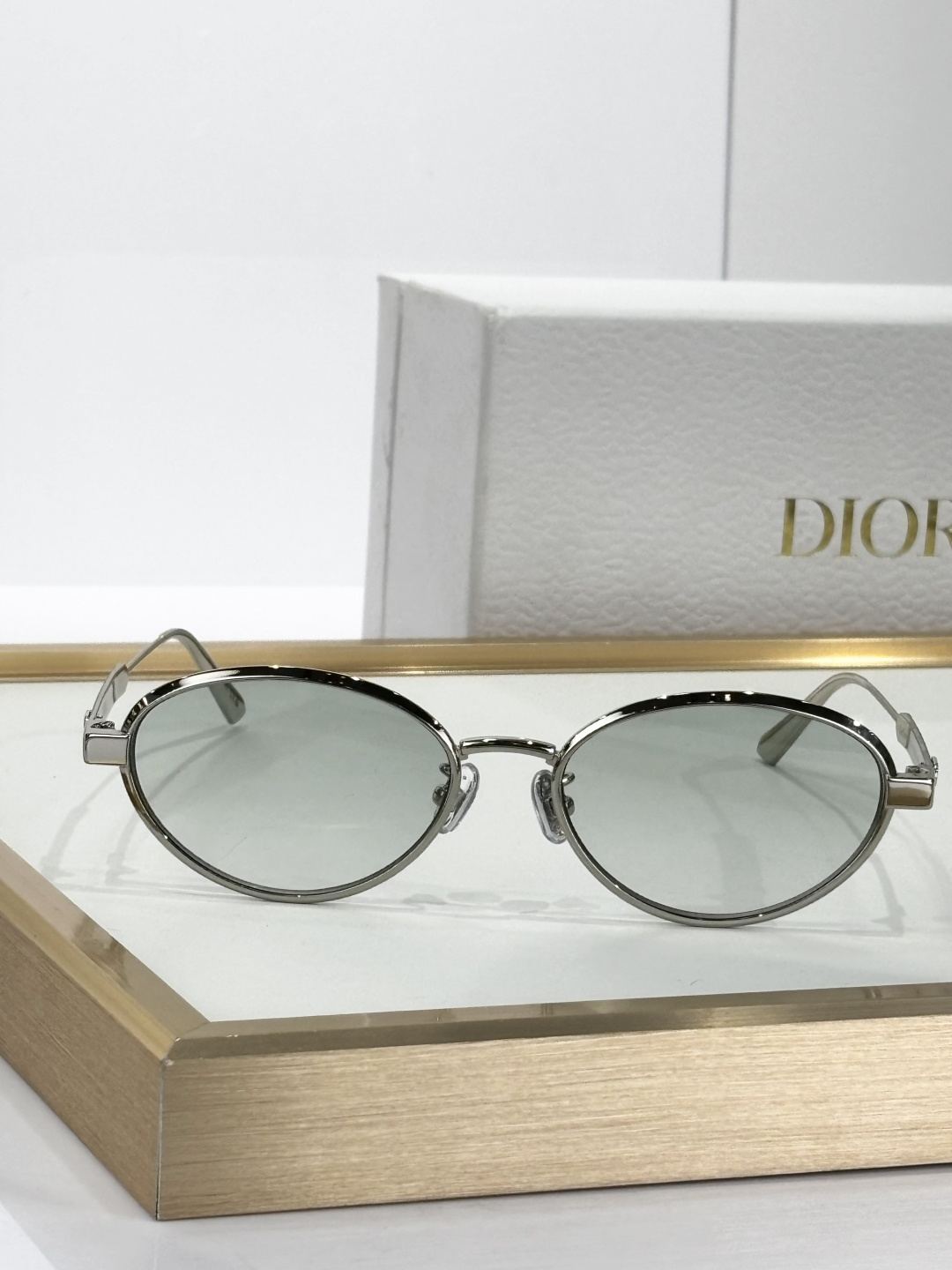 Dior Luxury Oval Metal Sunglasses – Silver & Mint Green