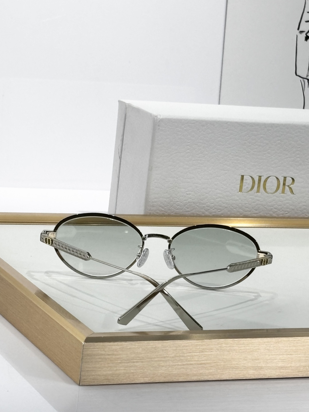 Dior Luxury Oval Metal Sunglasses – Silver & Mint Green