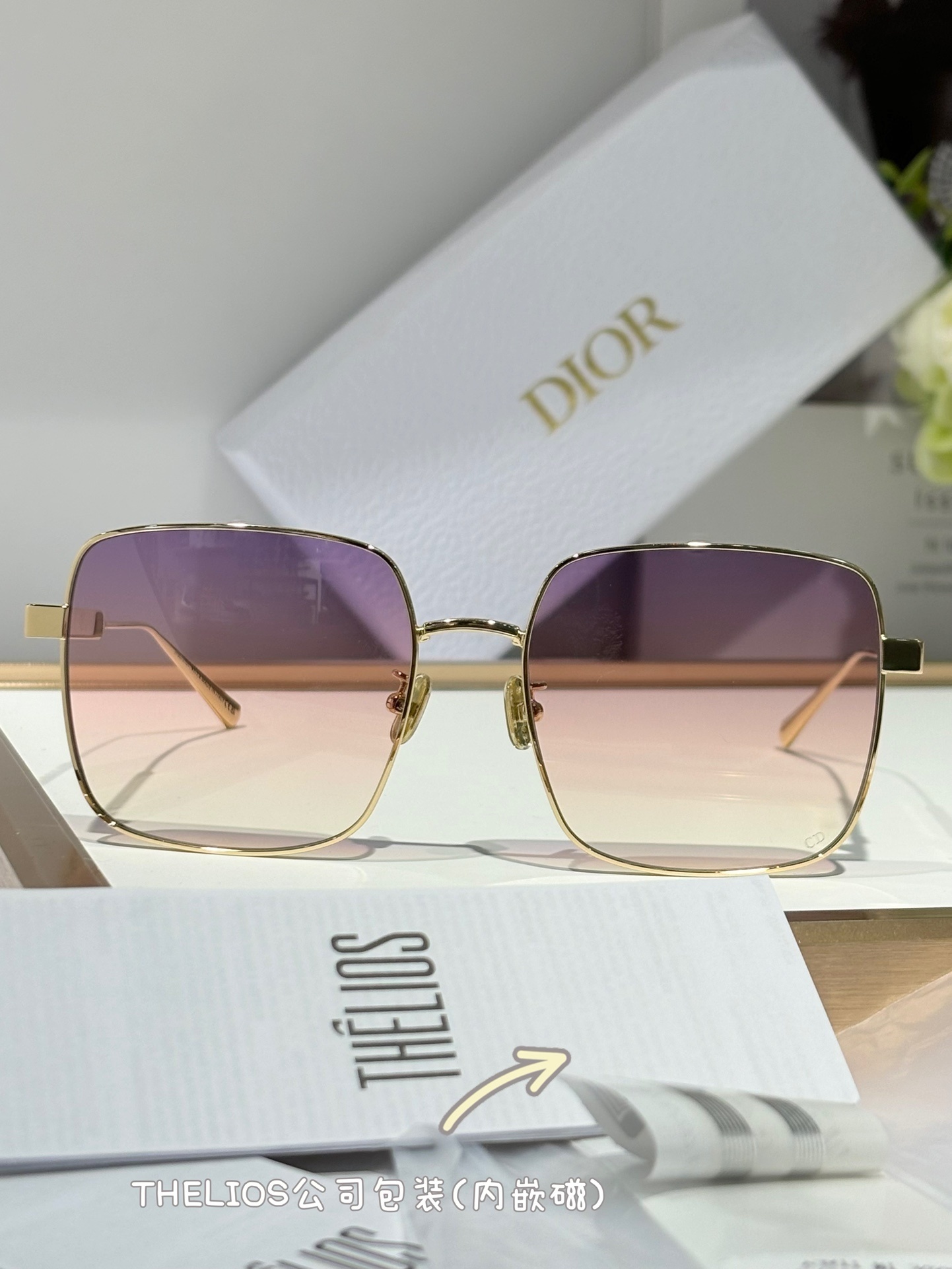DiorCannage S1U Square Sunglasses with Purple Gradient Lenses
