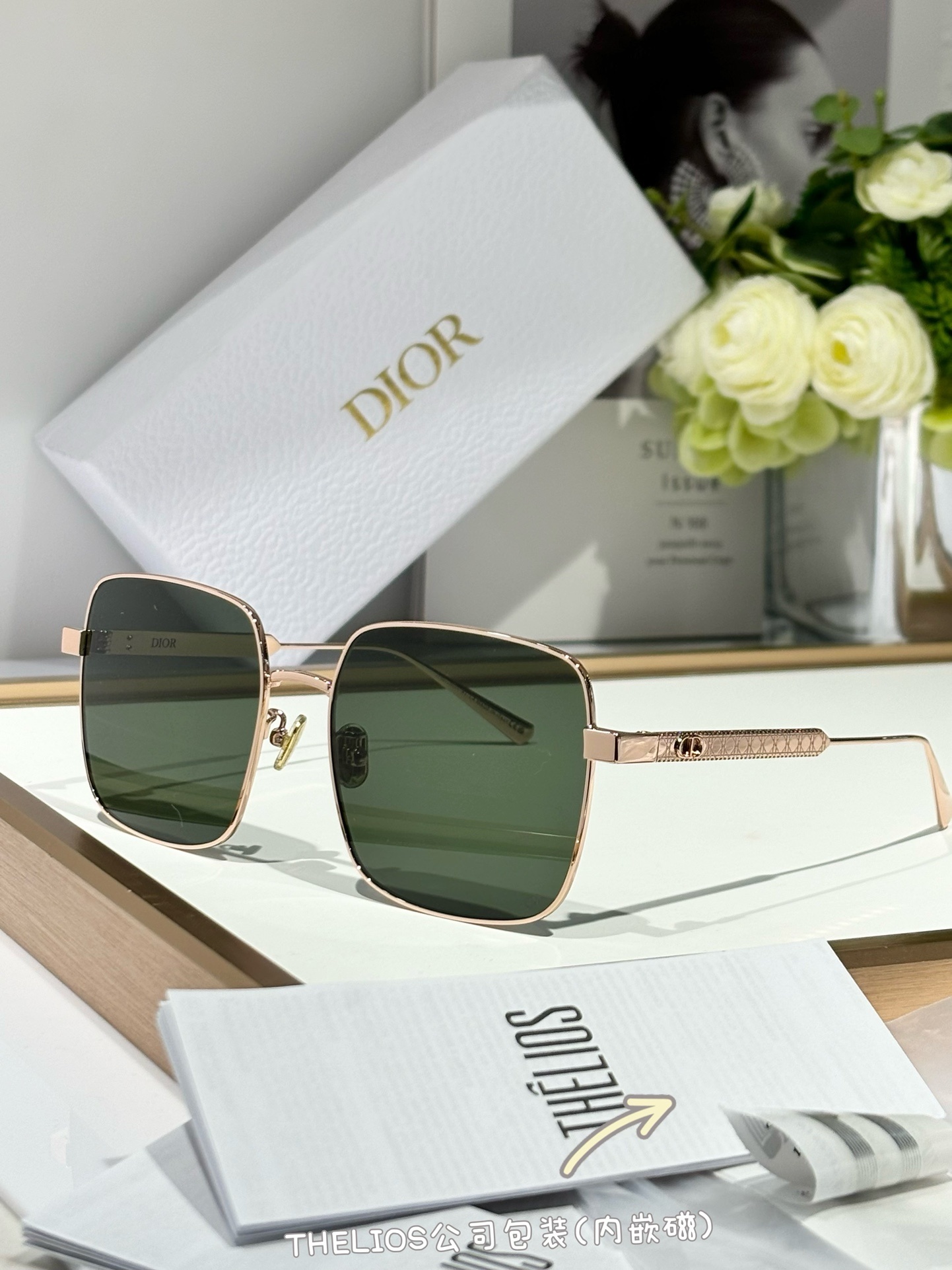 Dior Gold Frame Green Lens Sunglasses – Square