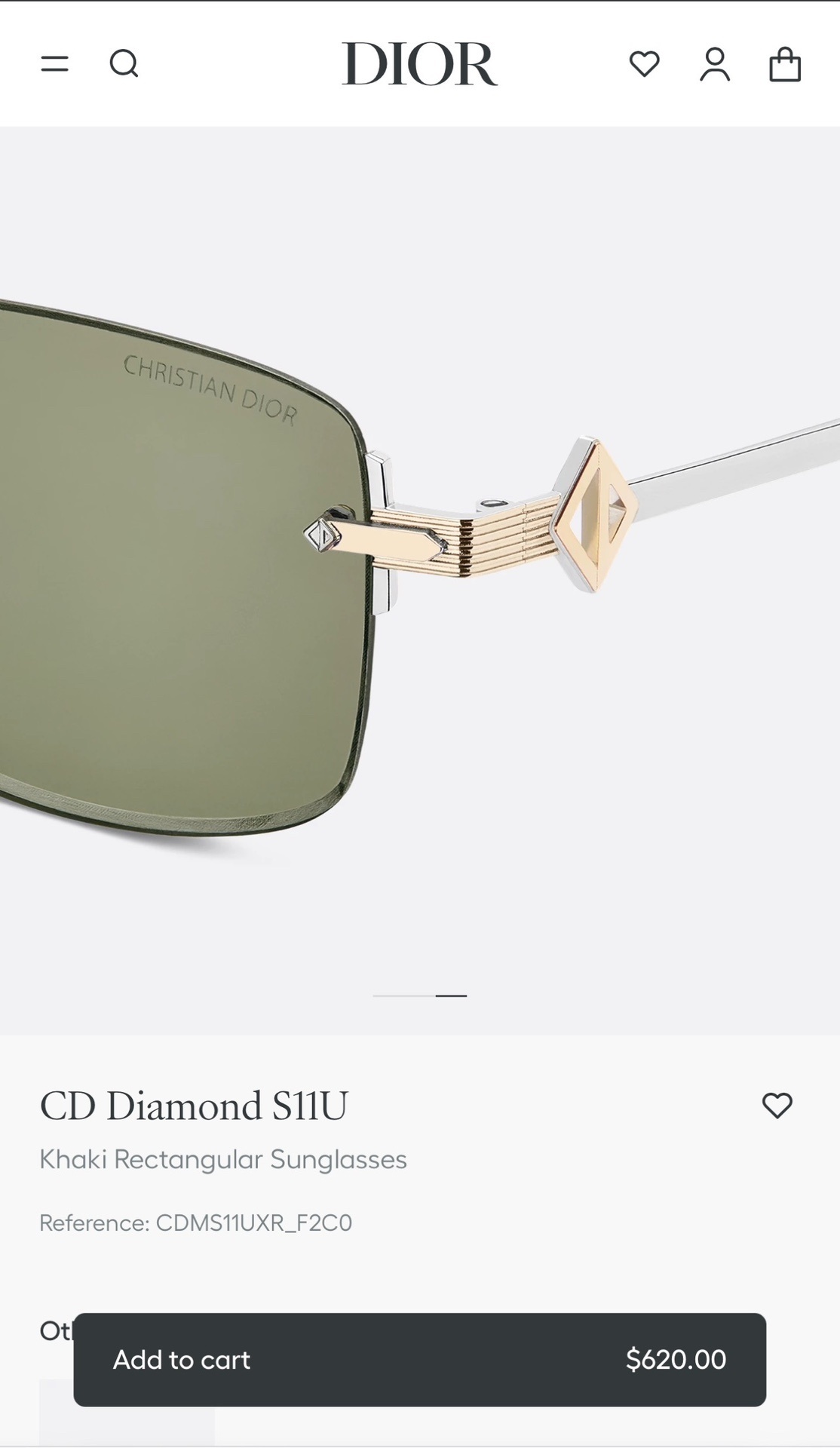 Dior CD Diamond S11U Khaki Rectangular Sunglasses