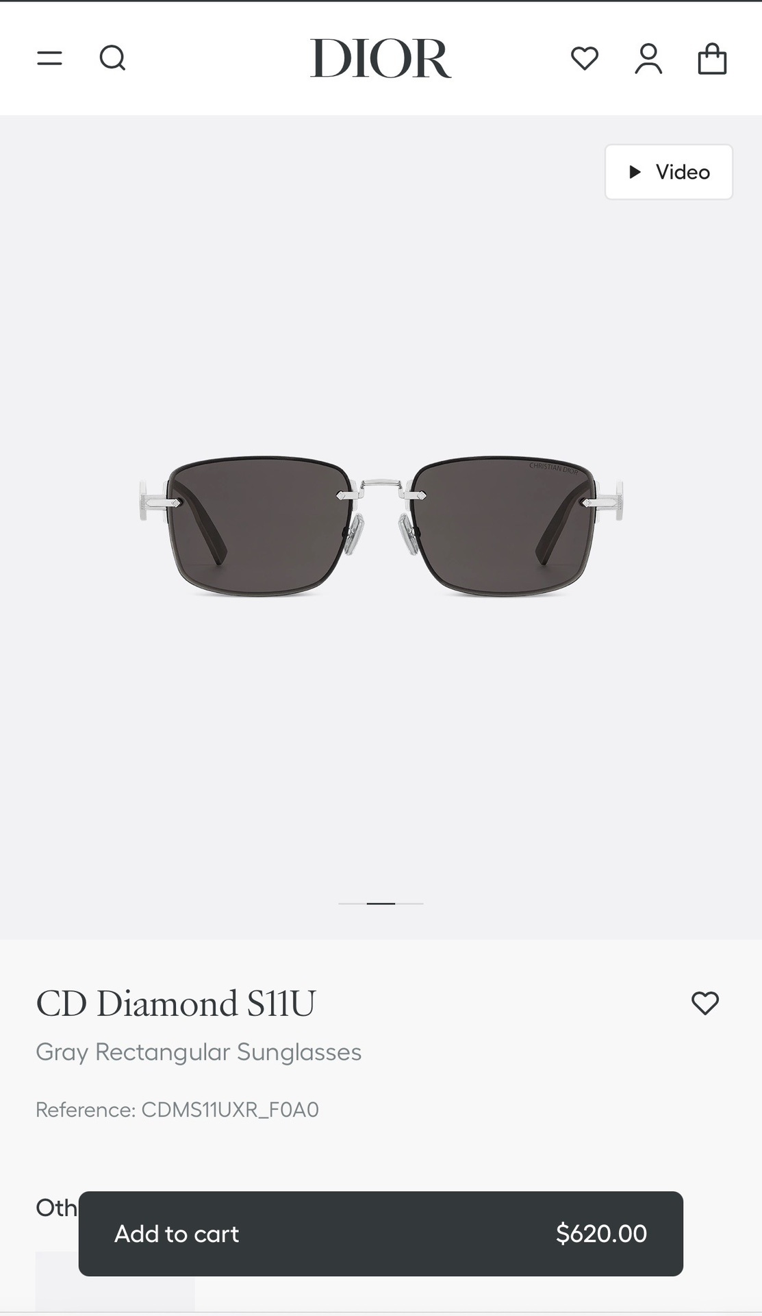 Dior CD Diamond S11U Gray Rectangular Sunglasses